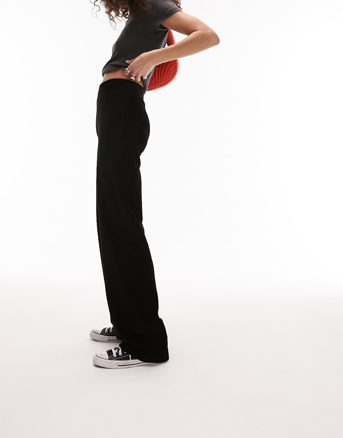 Topshop brushed rib straight leg trouser in black - ASOS Sample Sale