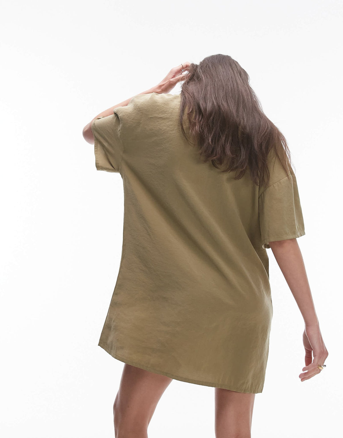 Topshop button down mini shirt dress in khaki - ASOS Sample Sale