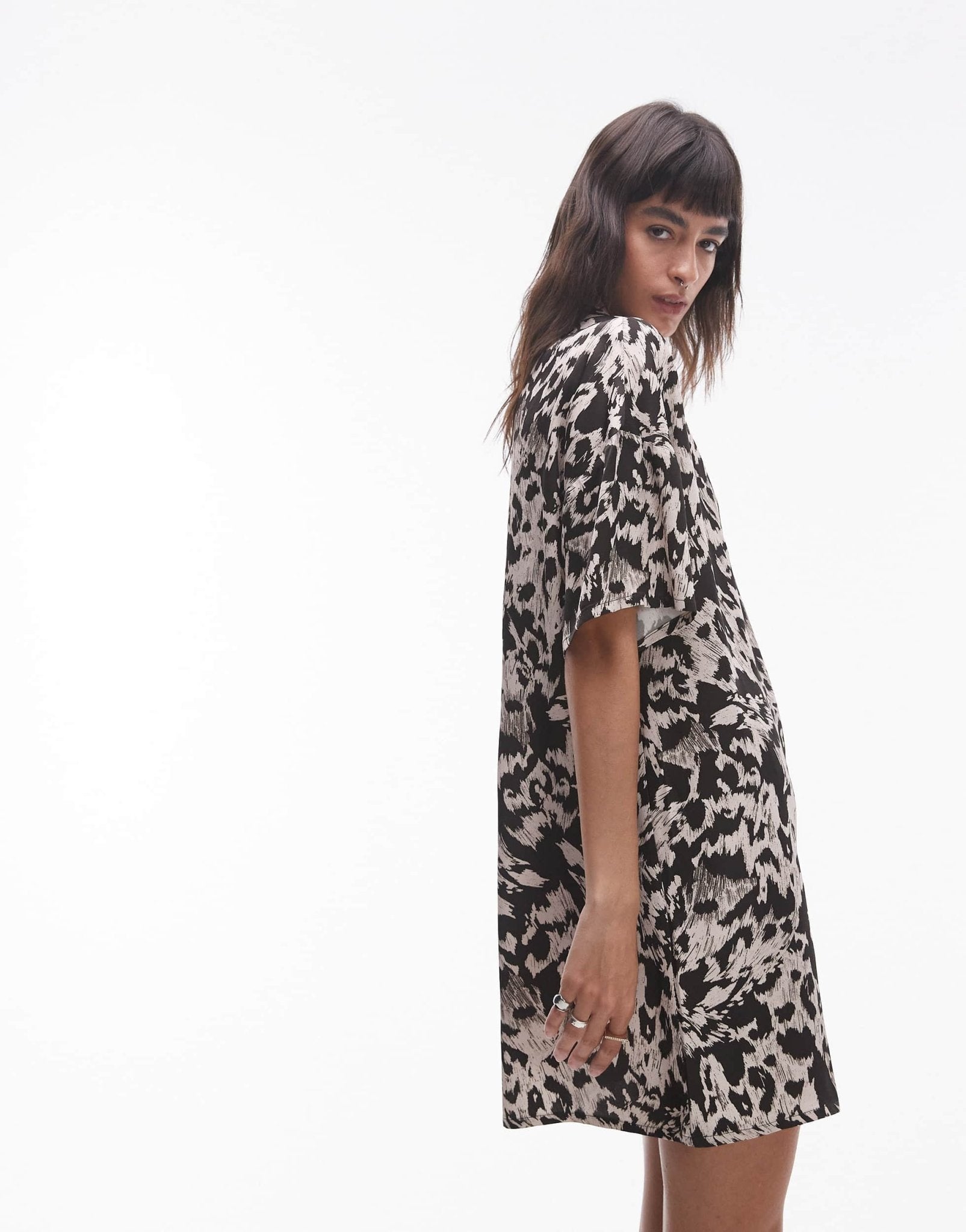 Topshop button down mini shirt dress in mono print - ASOS Sample Sale