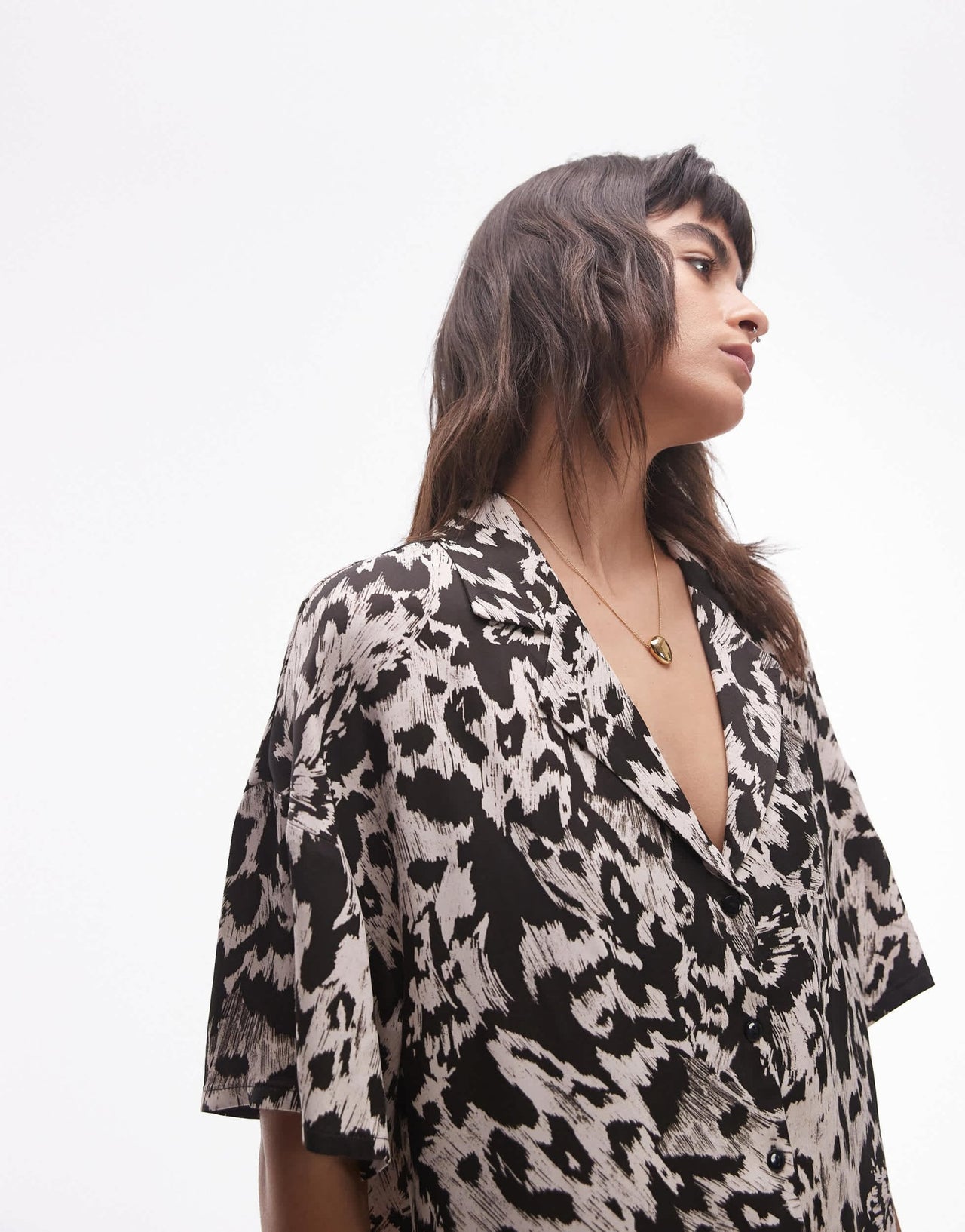 Topshop button down mini shirt dress in mono print - ASOS Sample Sale