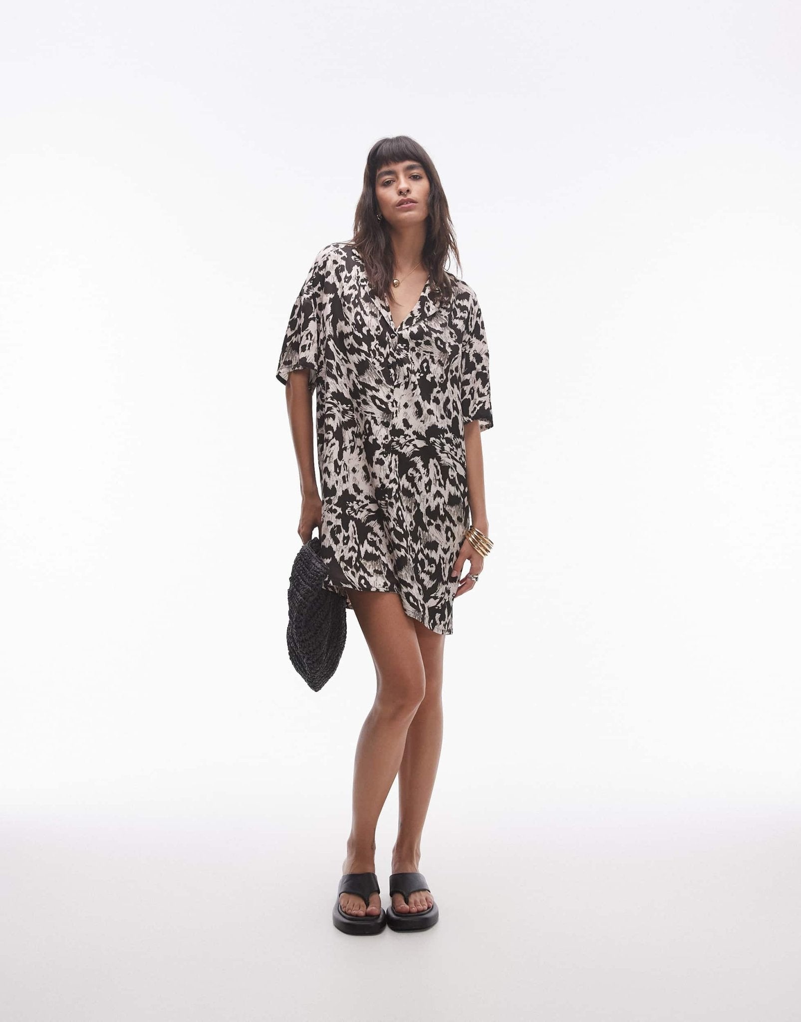 Topshop button down mini shirt dress in mono print - ASOS Sample Sale