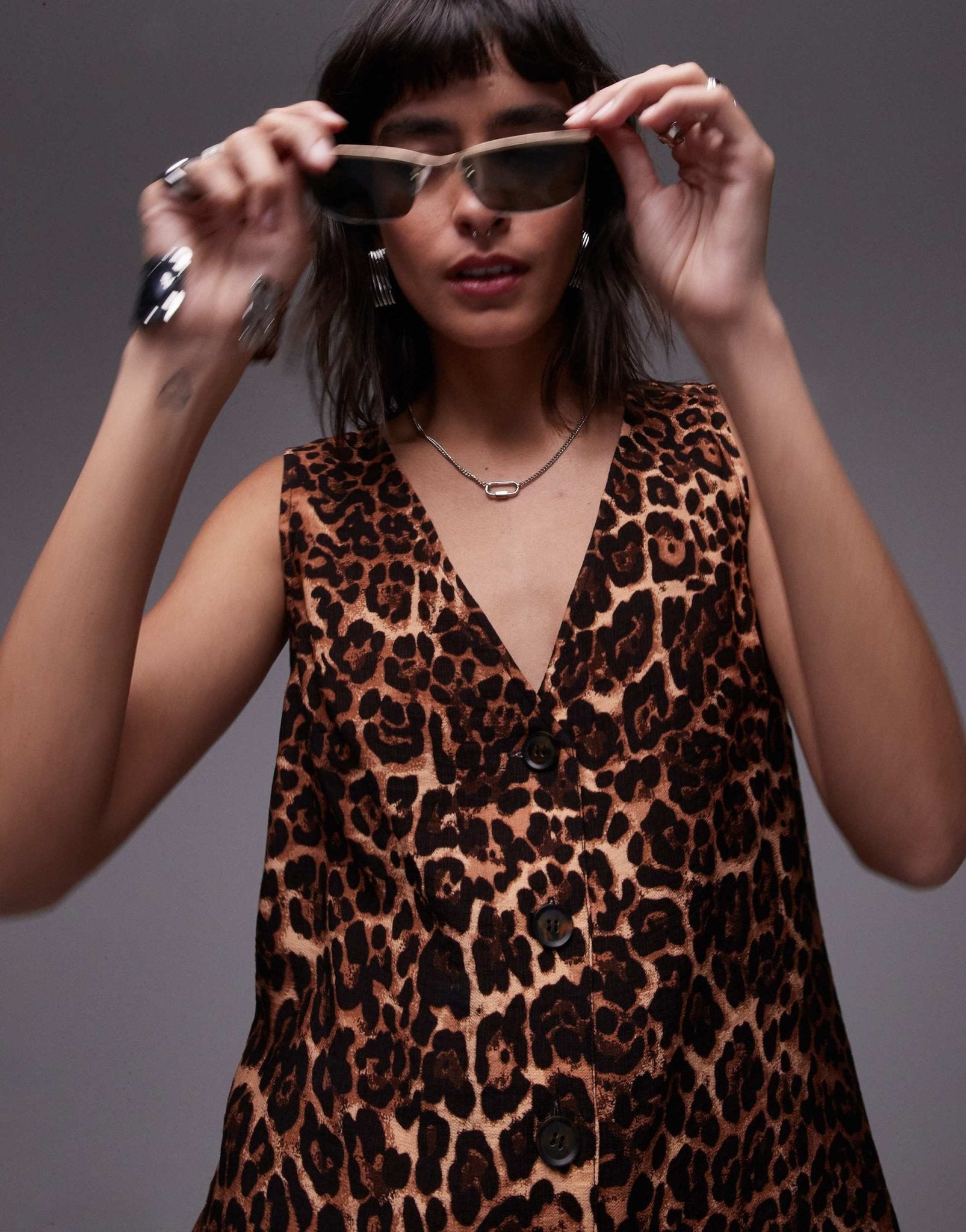 Topshop button down playsuit in leopard print - ASOS Sample Sale