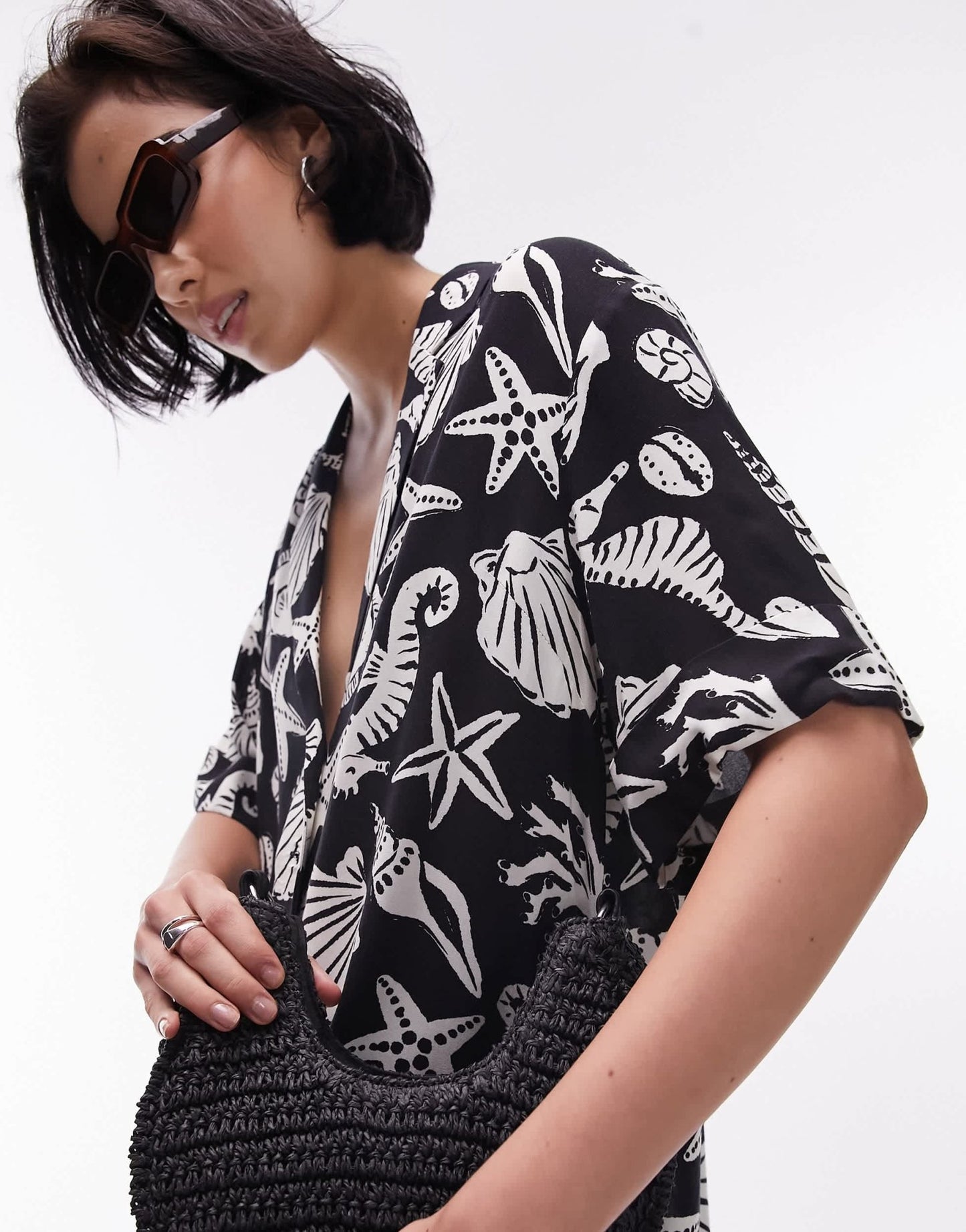 Topshop button down romper in mono shell print - ASOS Sample Sale