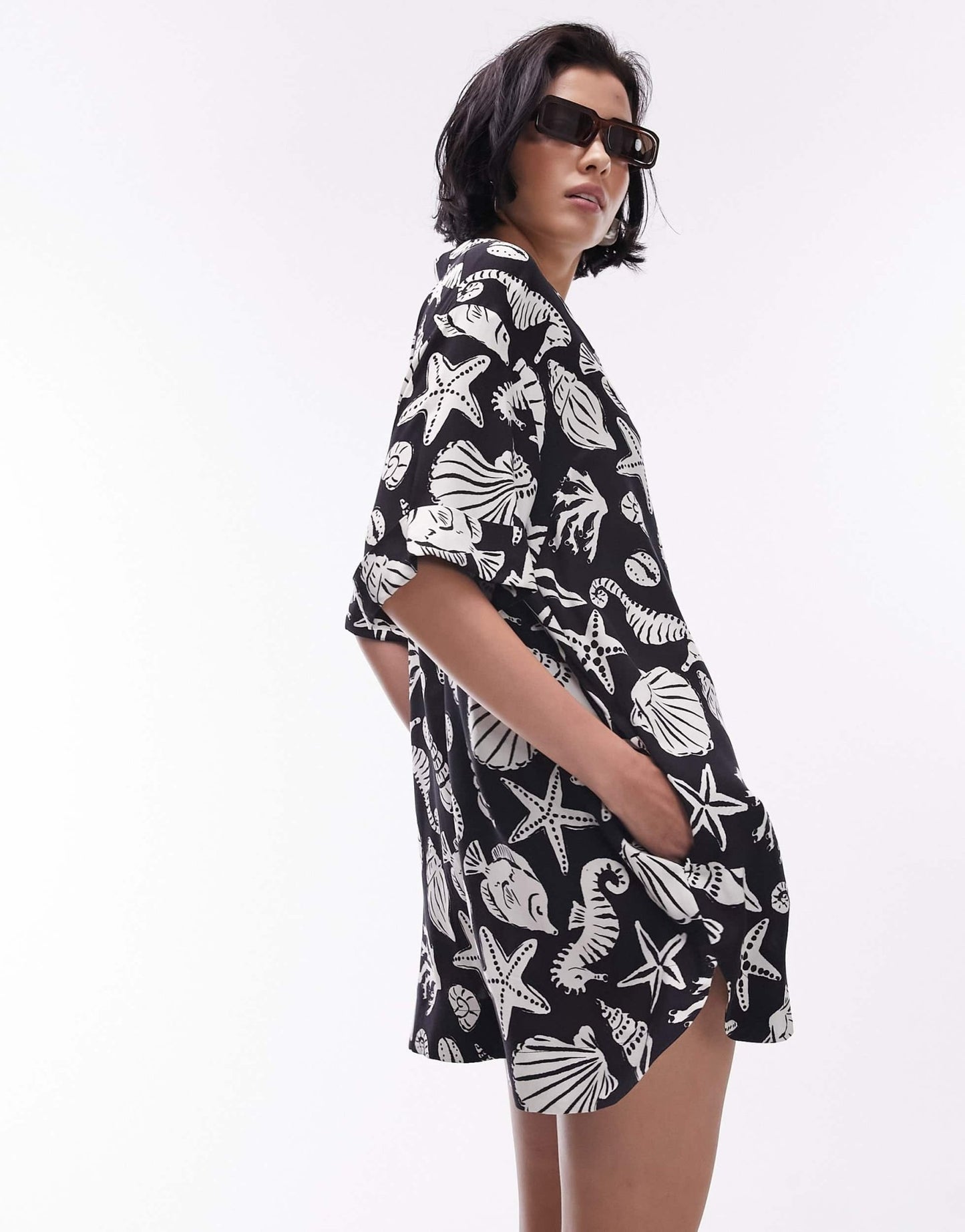 Topshop button down romper in mono shell print - ASOS Sample Sale