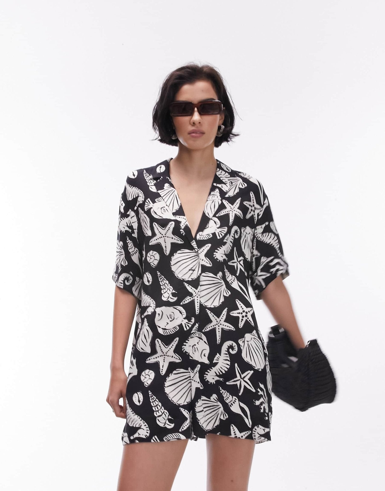 Topshop button down romper in mono shell print - ASOS Sample Sale