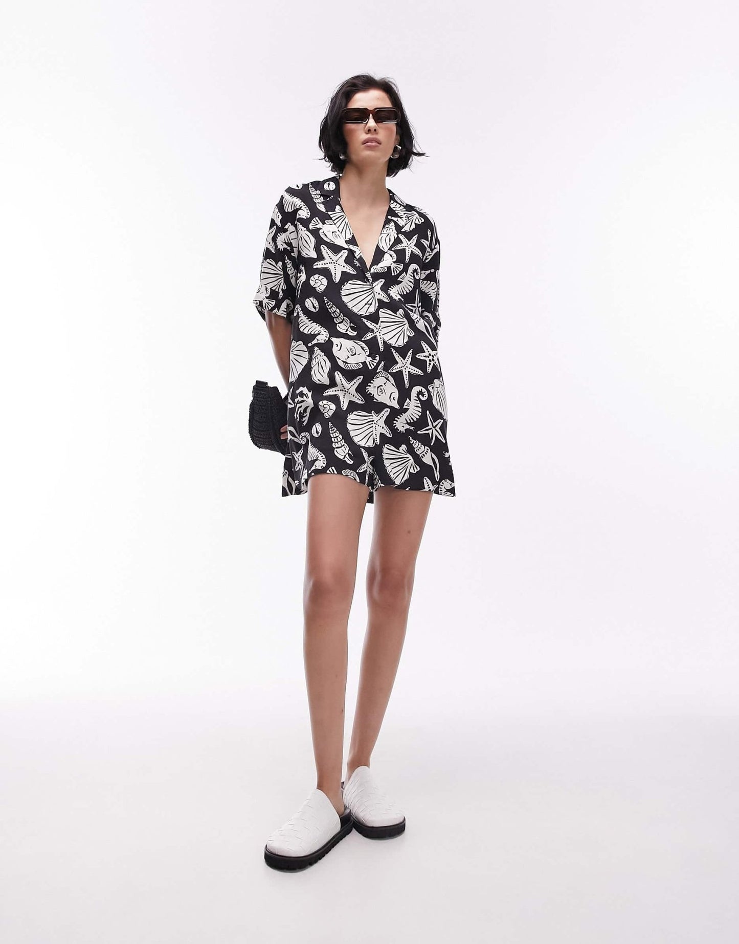 Topshop button down romper in mono shell print - ASOS Sample Sale