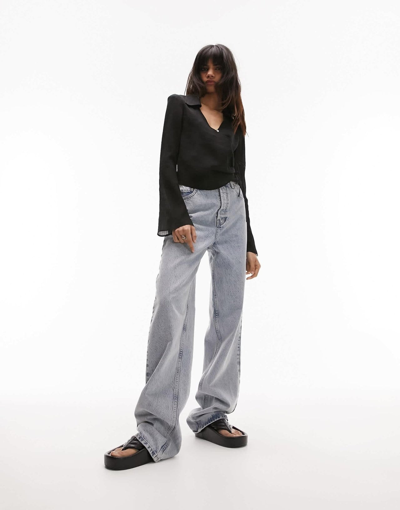 Topshop button front wrap top in black - ASOS Sample Sale