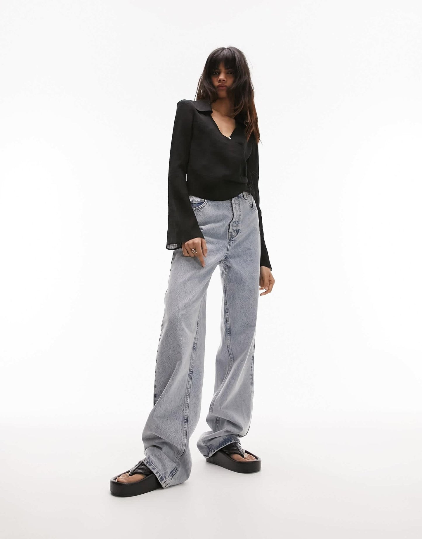 Topshop button front wrap top in black - ASOS Sample Sale