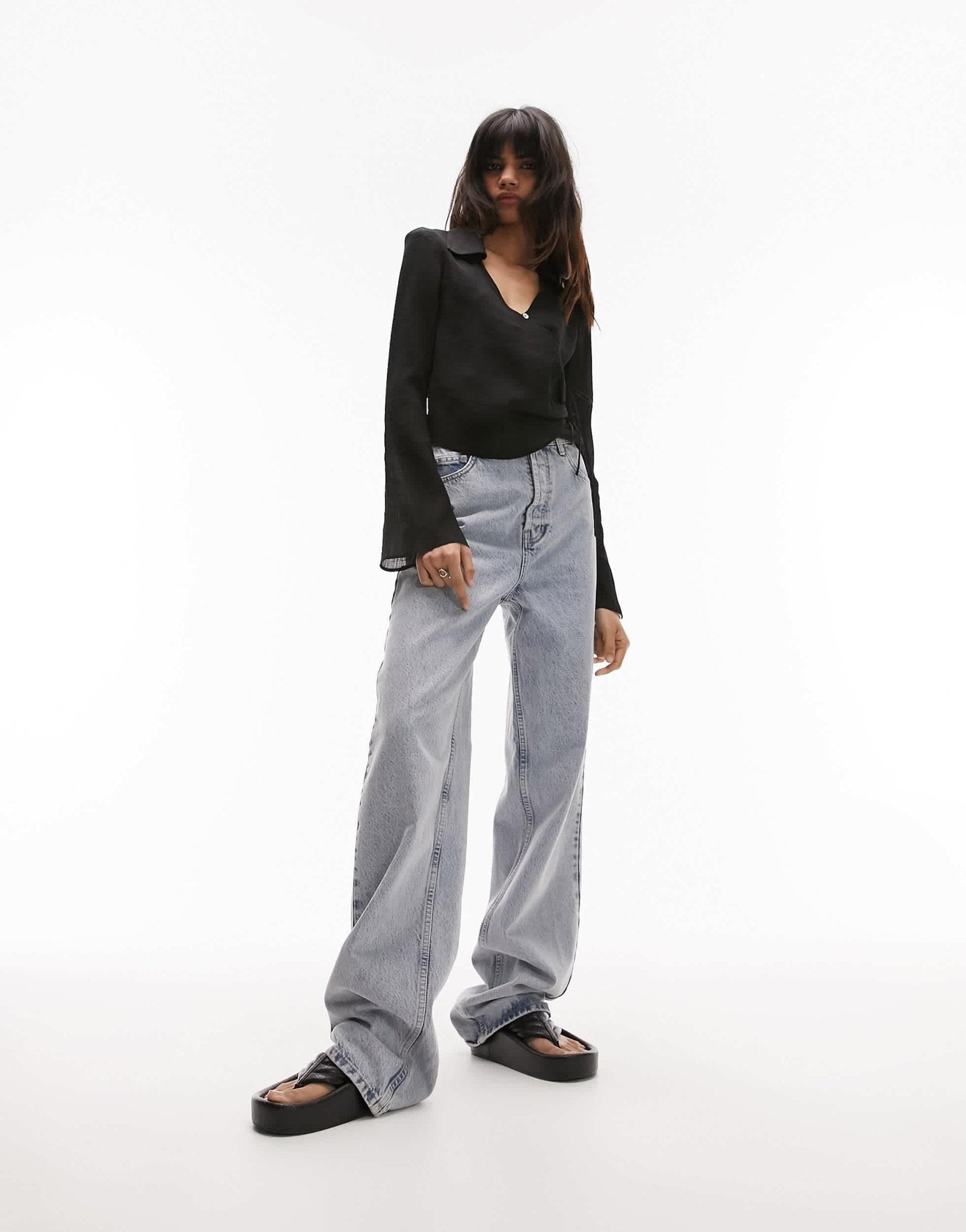 Topshop button front wrap top in black - ASOS Sample Sale