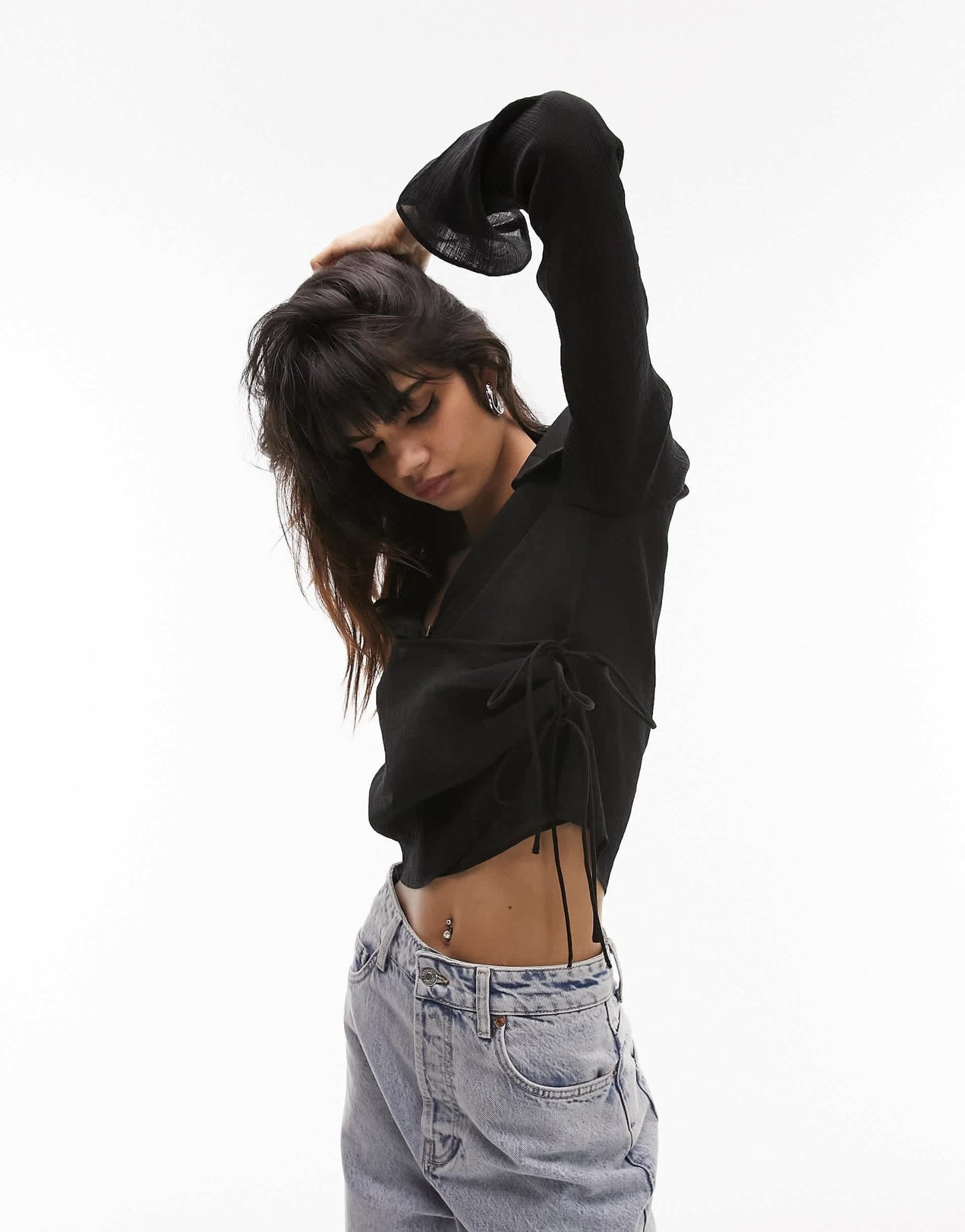 Topshop button front wrap top in black - ASOS Sample Sale
