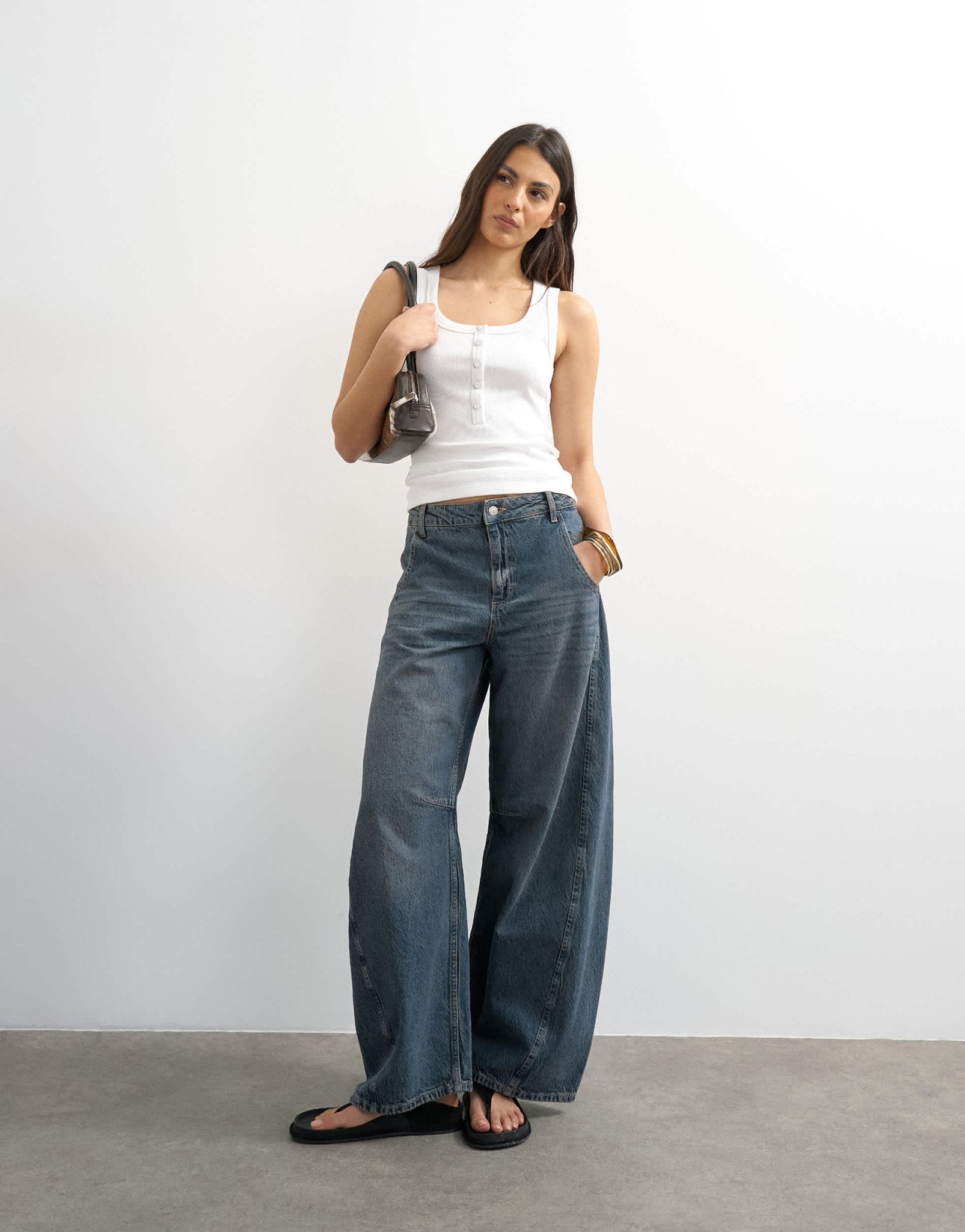 Topshop button rib vest in white - ASOS Sample Sale