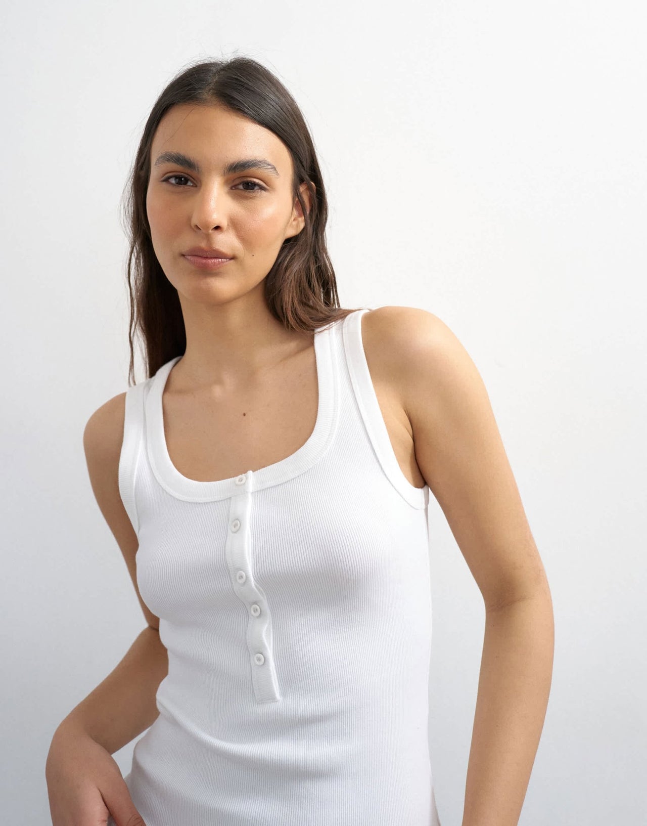 Topshop button rib vest in white - ASOS Sample Sale
