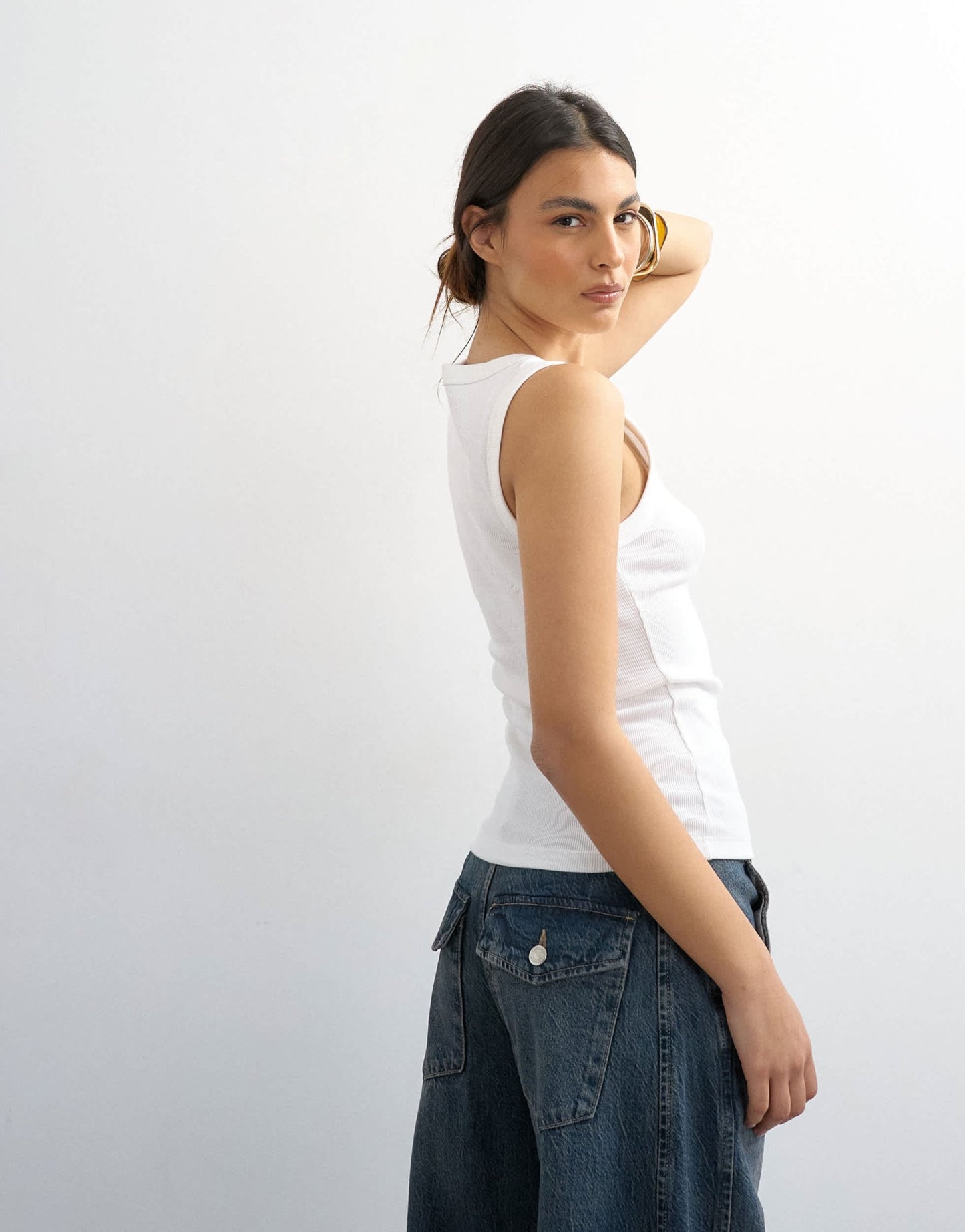 Topshop button rib vest in white - ASOS Sample Sale