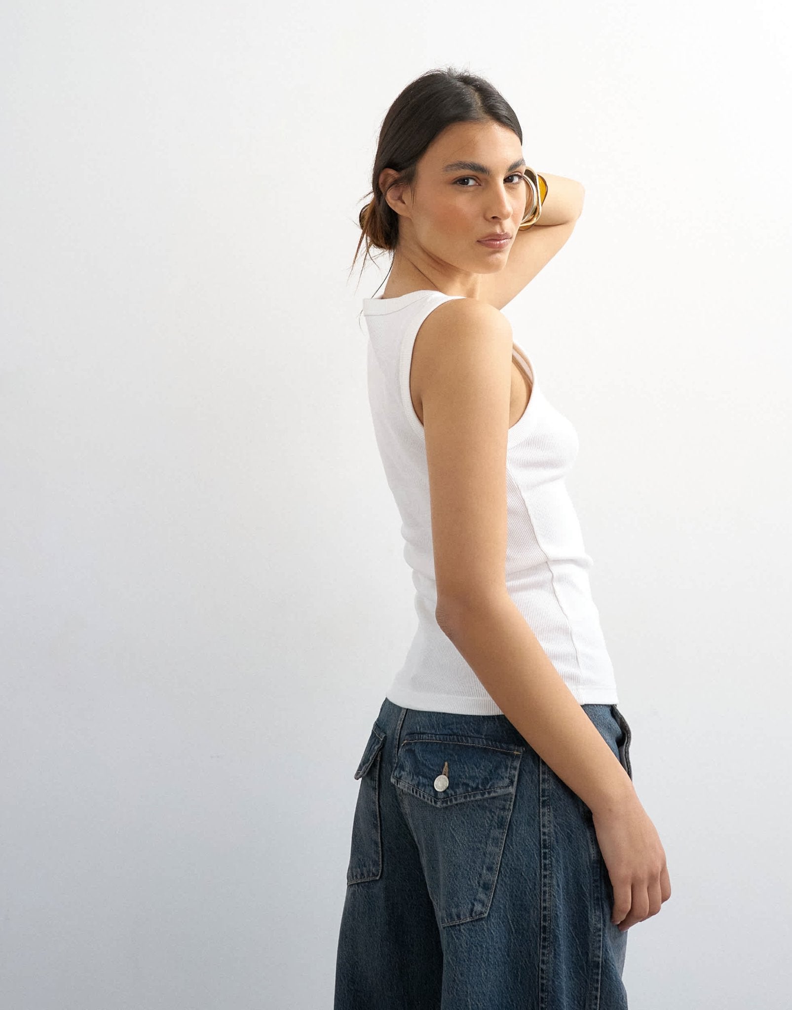 Topshop button rib vest in white - ASOS Sample Sale