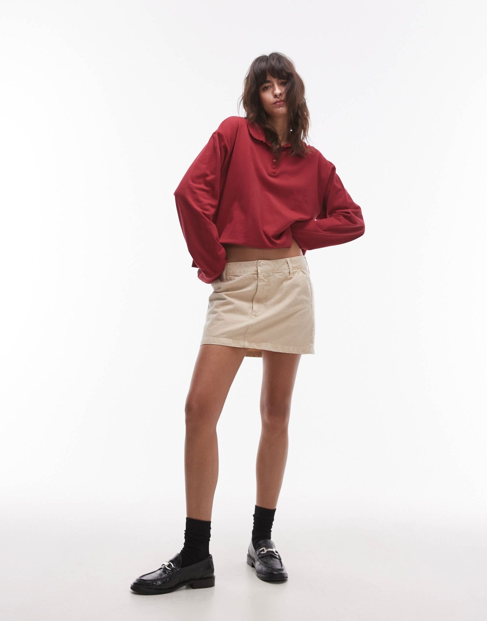 Topshop canvas pelmet micro skirt in tan - ASOS Sample Sale