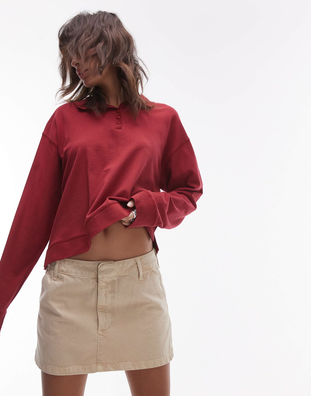 Topshop canvas pelmet micro skirt in tan - ASOS Sample Sale