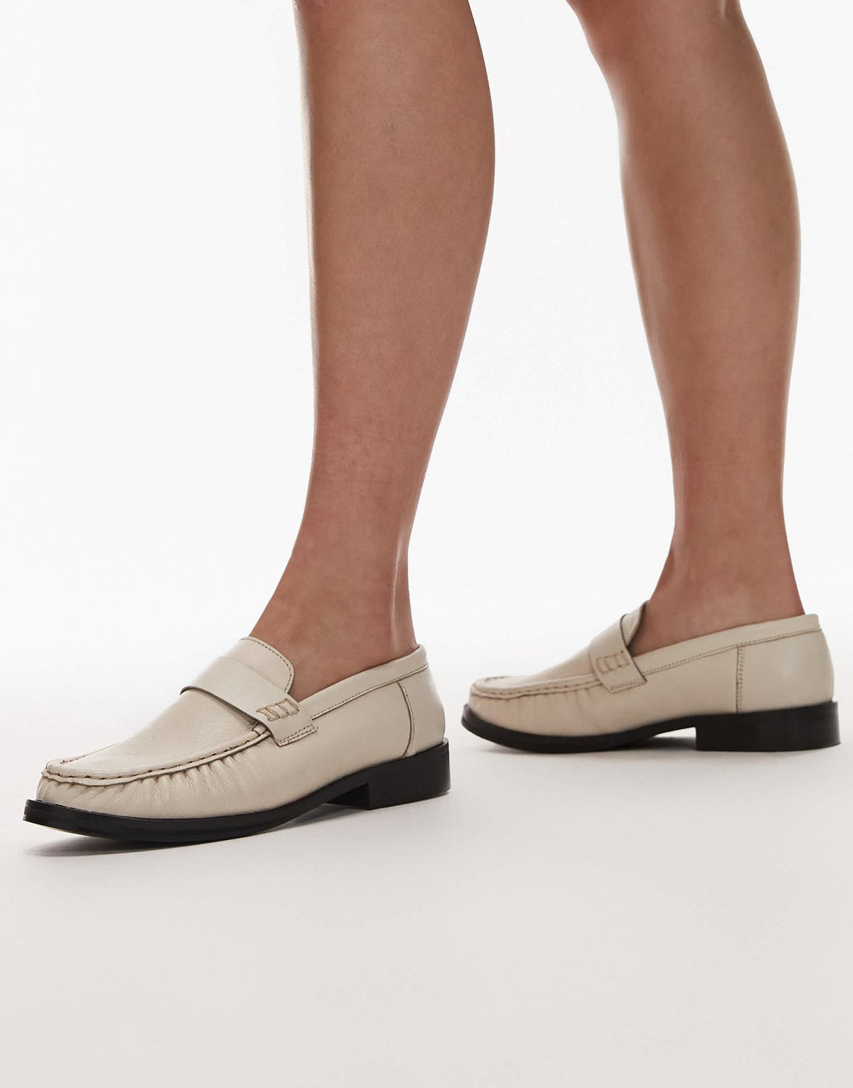 Topshop Carey real leather loafers with ruched detail in buttermilk - ASOS Sample Sale
