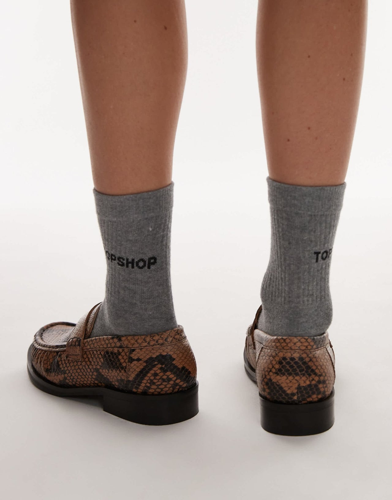 Topshop Carey real leather loafers with ruched detail in snake print - ASOS Sample Sale