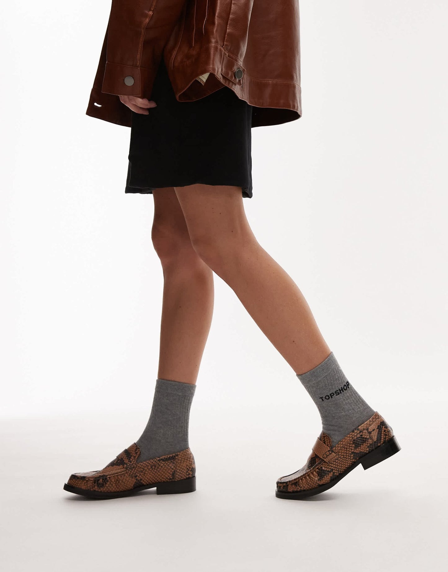 Topshop Carey real leather loafers with ruched detail in snake print - ASOS Sample Sale