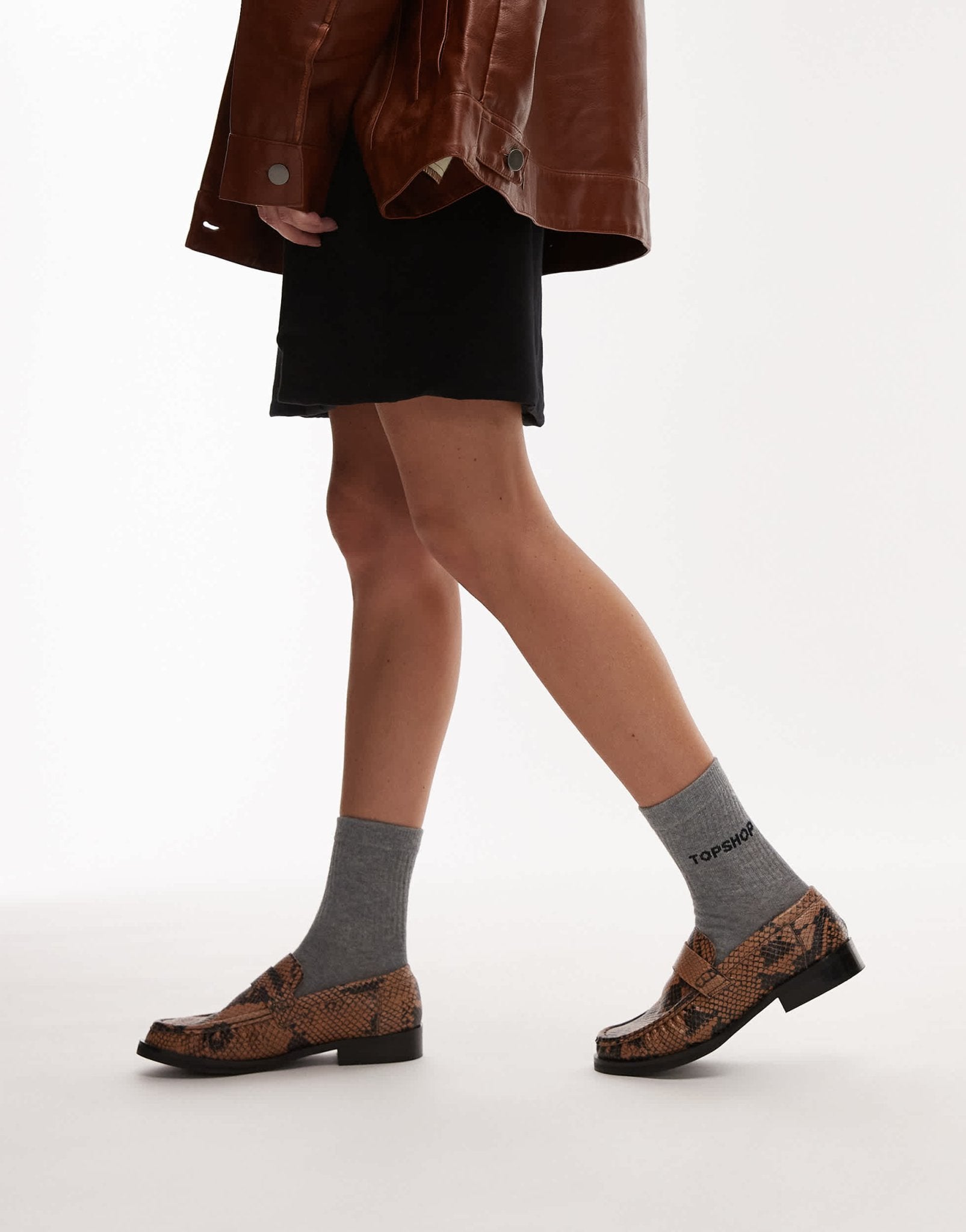 Topshop Carey real leather loafers with ruched detail in snake print - ASOS Sample Sale