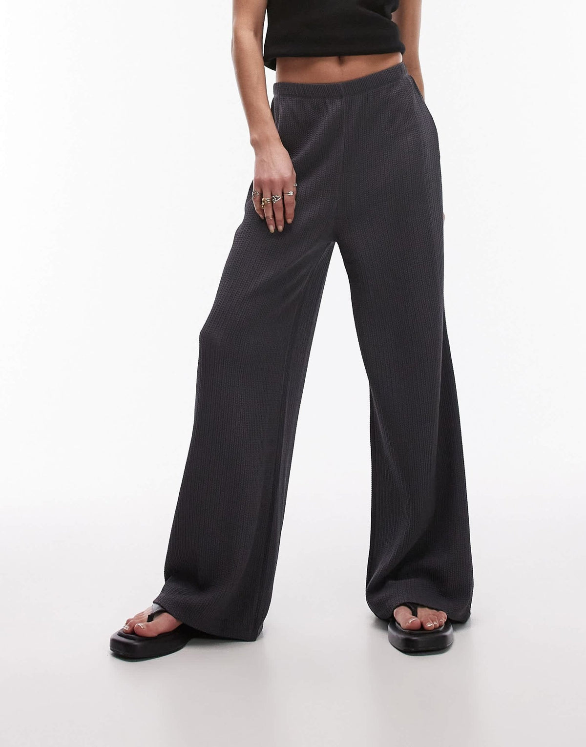 Topshop casual plisse trouser in slate - ASOS Sample Sale