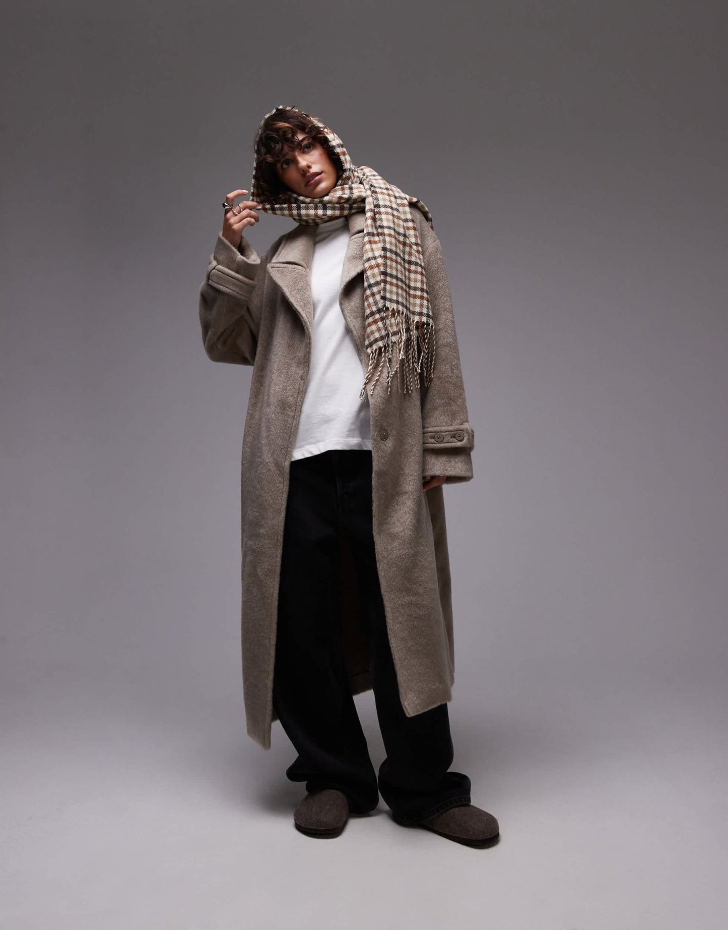 Topshop chuck on coat in taupe - ASOS Sample Sale
