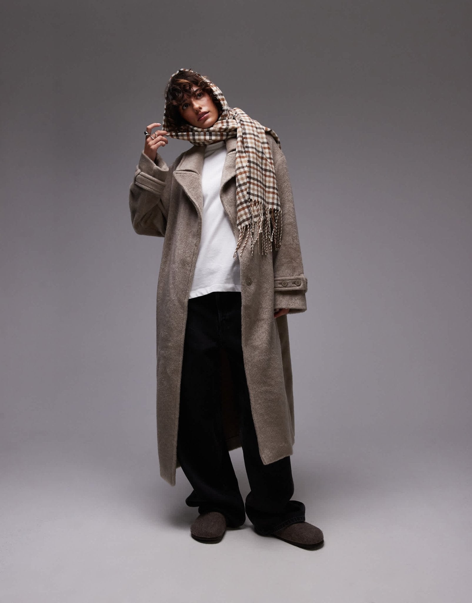 Topshop chuck on coat in taupe - ASOS Sample Sale