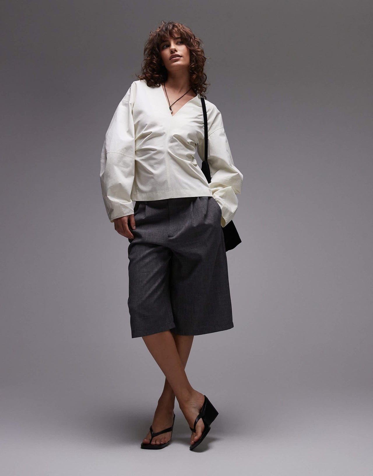 Topshop cinch barrel sleeve top in ecru - ASOS Sample Sale