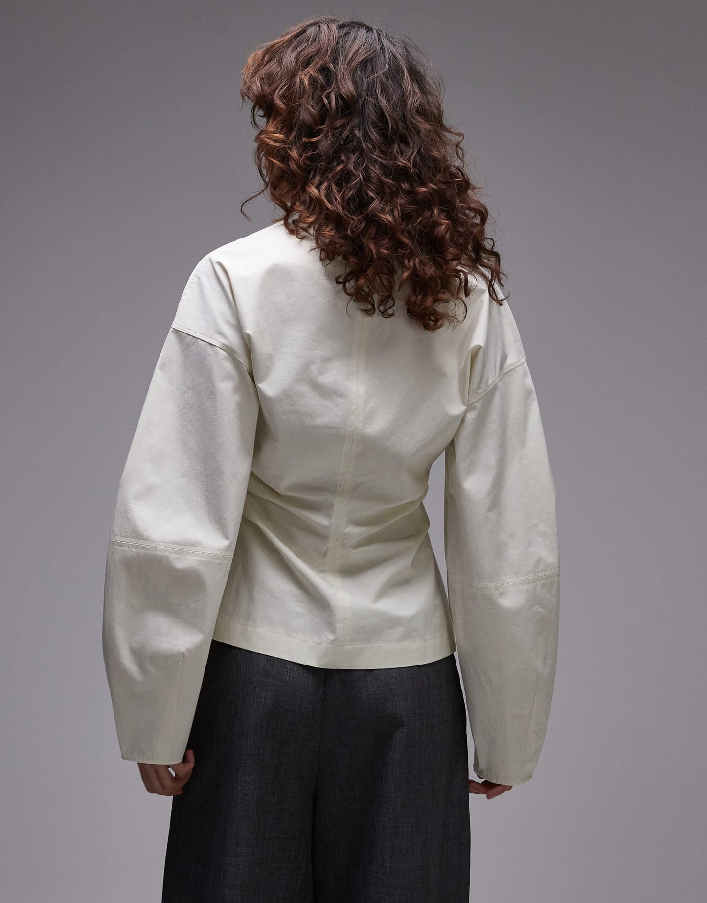 Topshop cinch barrel sleeve top in ecru - ASOS Sample Sale