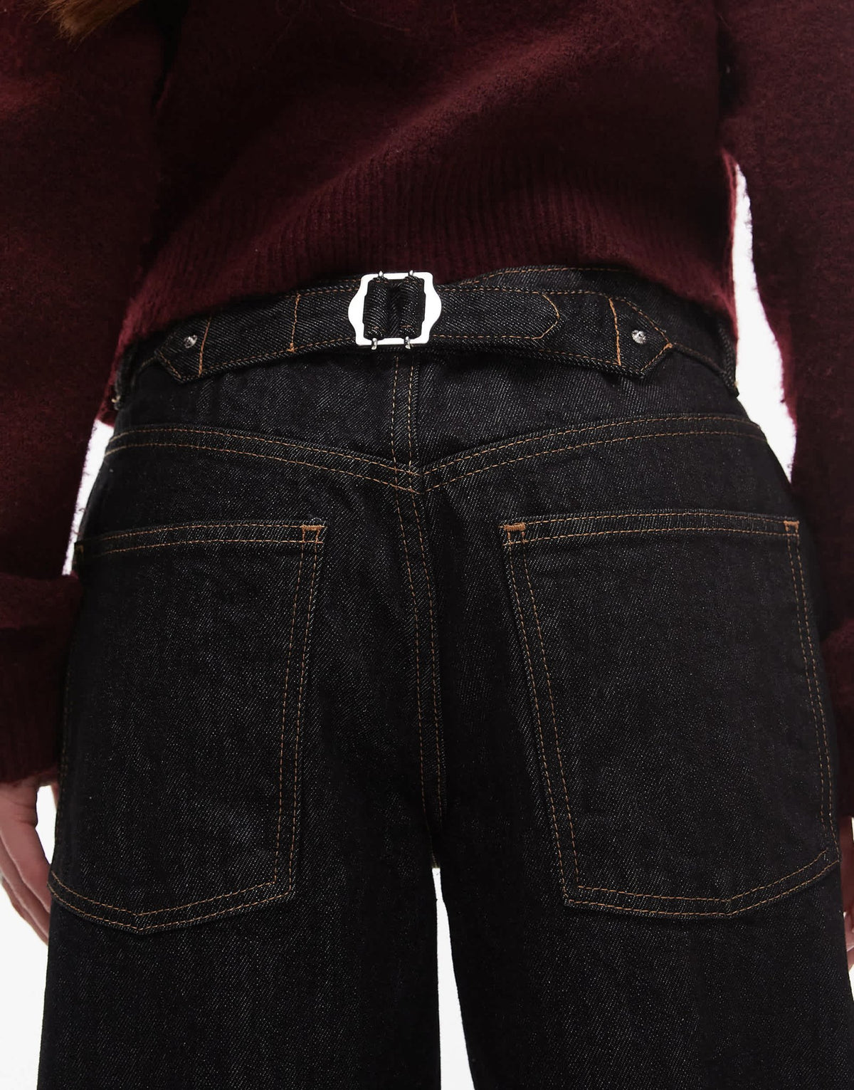Topshop Cinch low rise relaxed jean in black ecru - ASOS Sample Sale