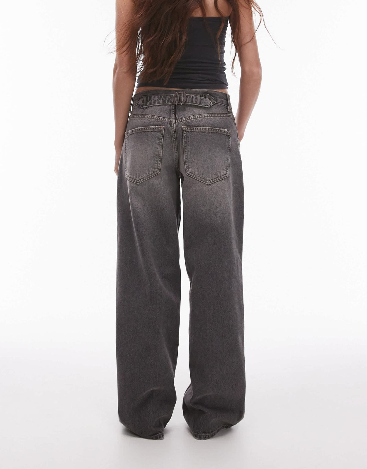 Topshop Cinch low rise relaxed jean in dark vintage grey - ASOS Sample Sale