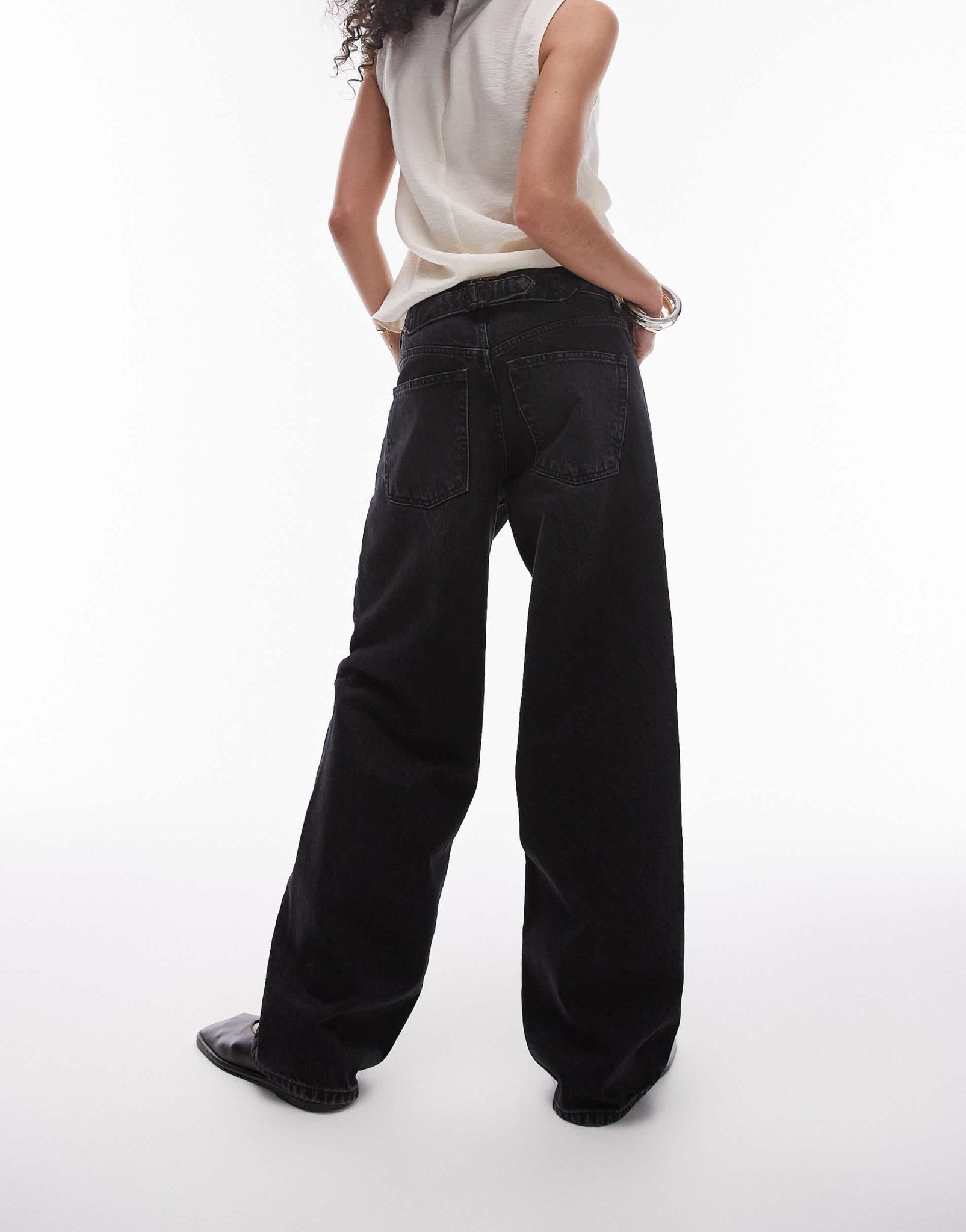 Topshop Cinch low rise relaxed jean in deep black - ASOS Sample Sale