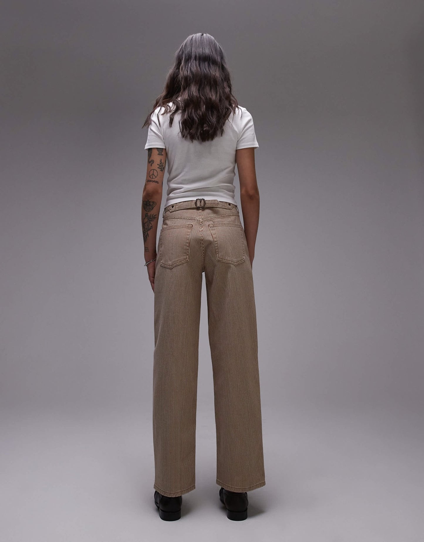 Topshop Cinch low rise relaxed jean in tan stripe - ASOS Sample Sale