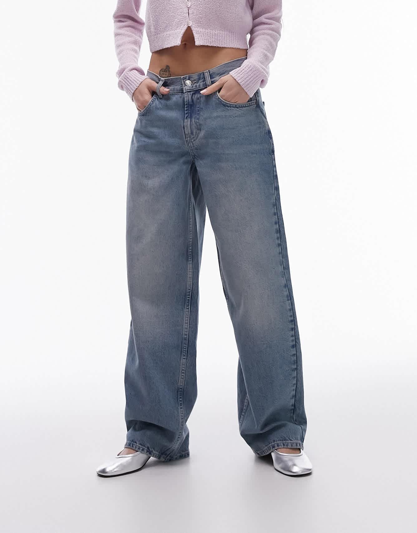 Topshop Cinch low rise relaxed jean in vintage bleach - ASOS Sample Sale