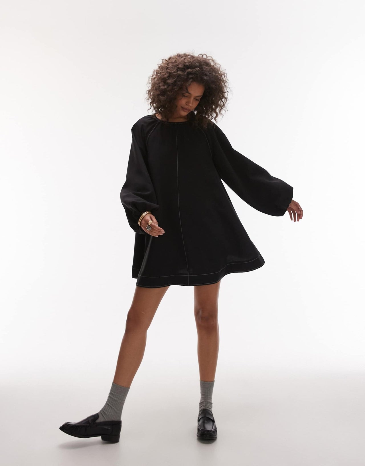 Topshop clean trapeze mini dress in black - ASOS Sample Sale