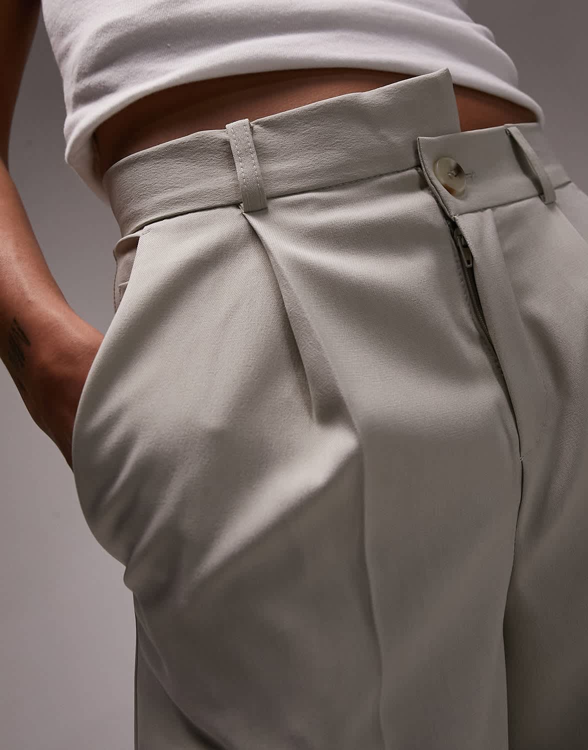 Topshop co-ord asymmetric wide leg trouser in stone - ASOS Sample Sale