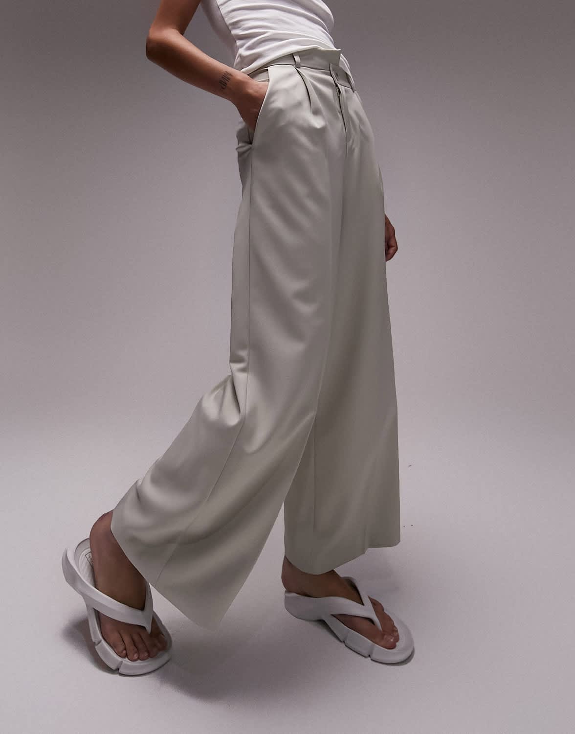 Topshop co-ord asymmetric wide leg trouser in stone - ASOS Sample Sale