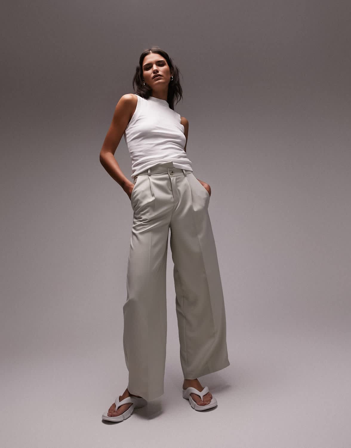 Topshop co-ord asymmetric wide leg trouser in stone - ASOS Sample Sale