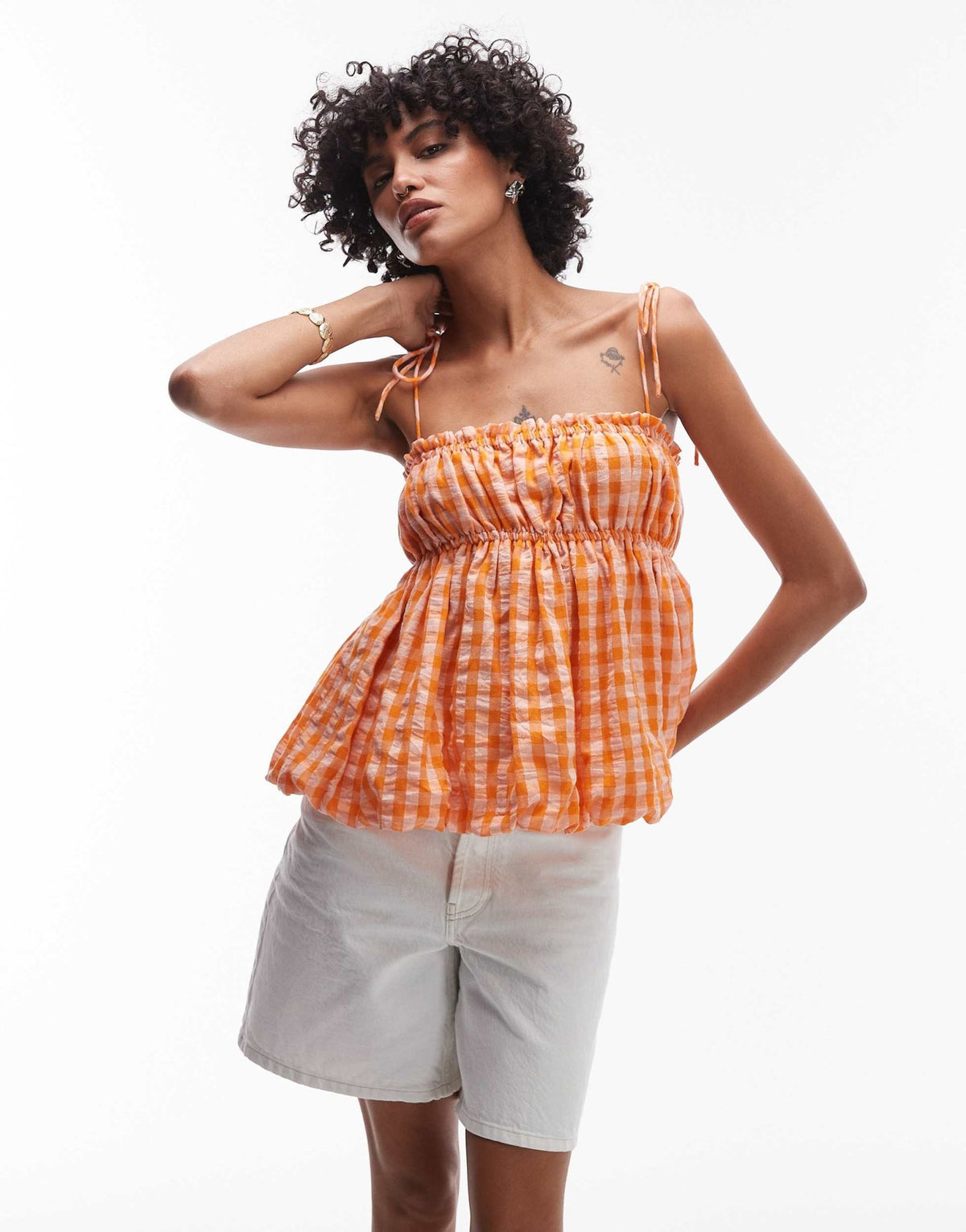 Topshop co ord babydoll cami orange gingham - ASOS Sample Sale