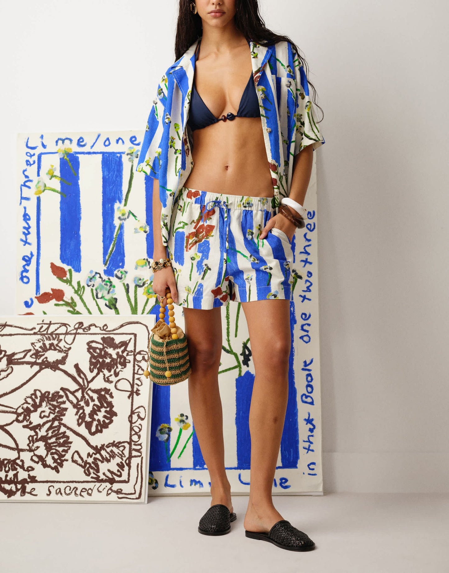 Topshop co ord Bradley.B high rise linen floral stripe short - ASOS Sample Sale