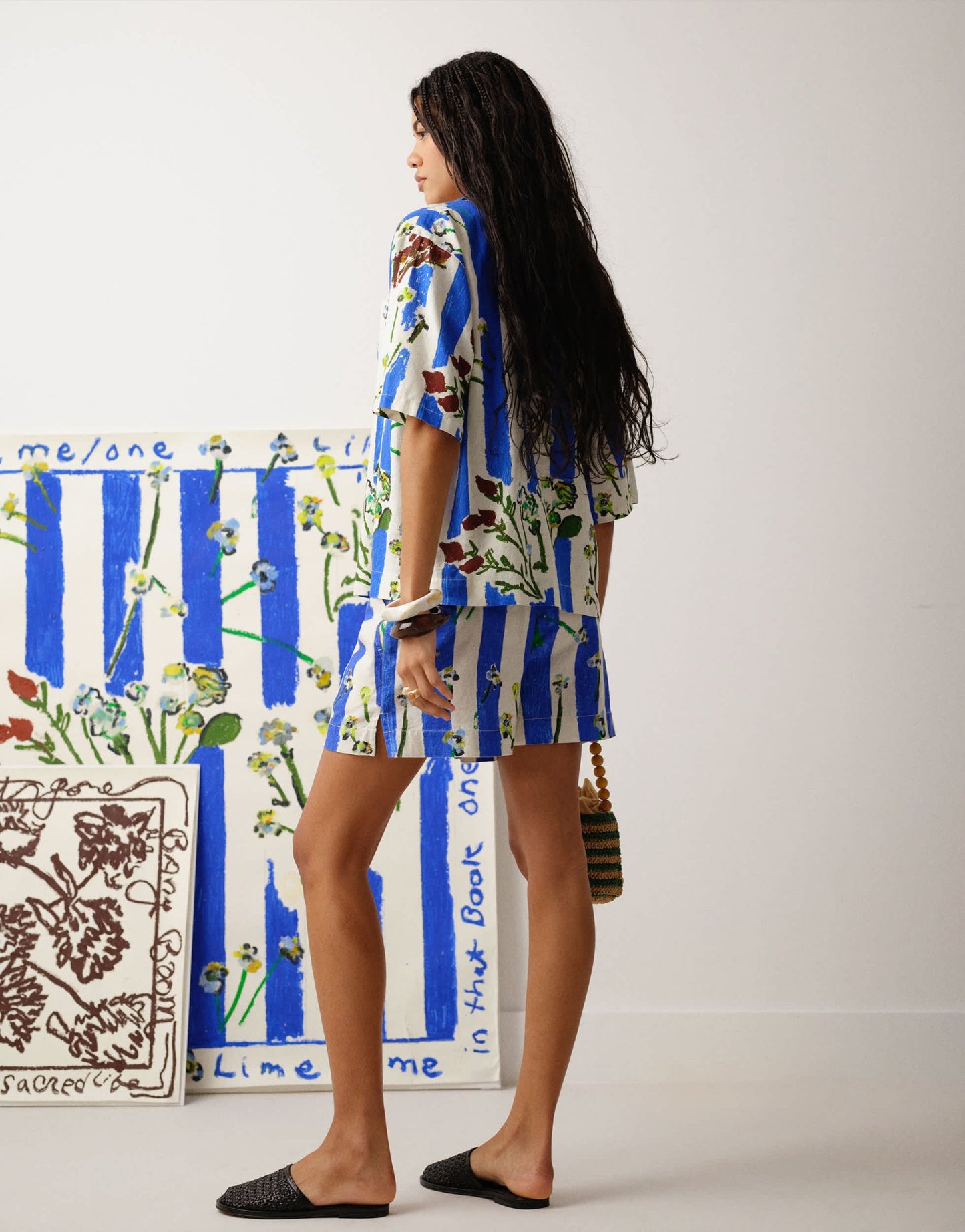 Topshop co ord Bradley.B high rise linen floral stripe short - ASOS Sample Sale