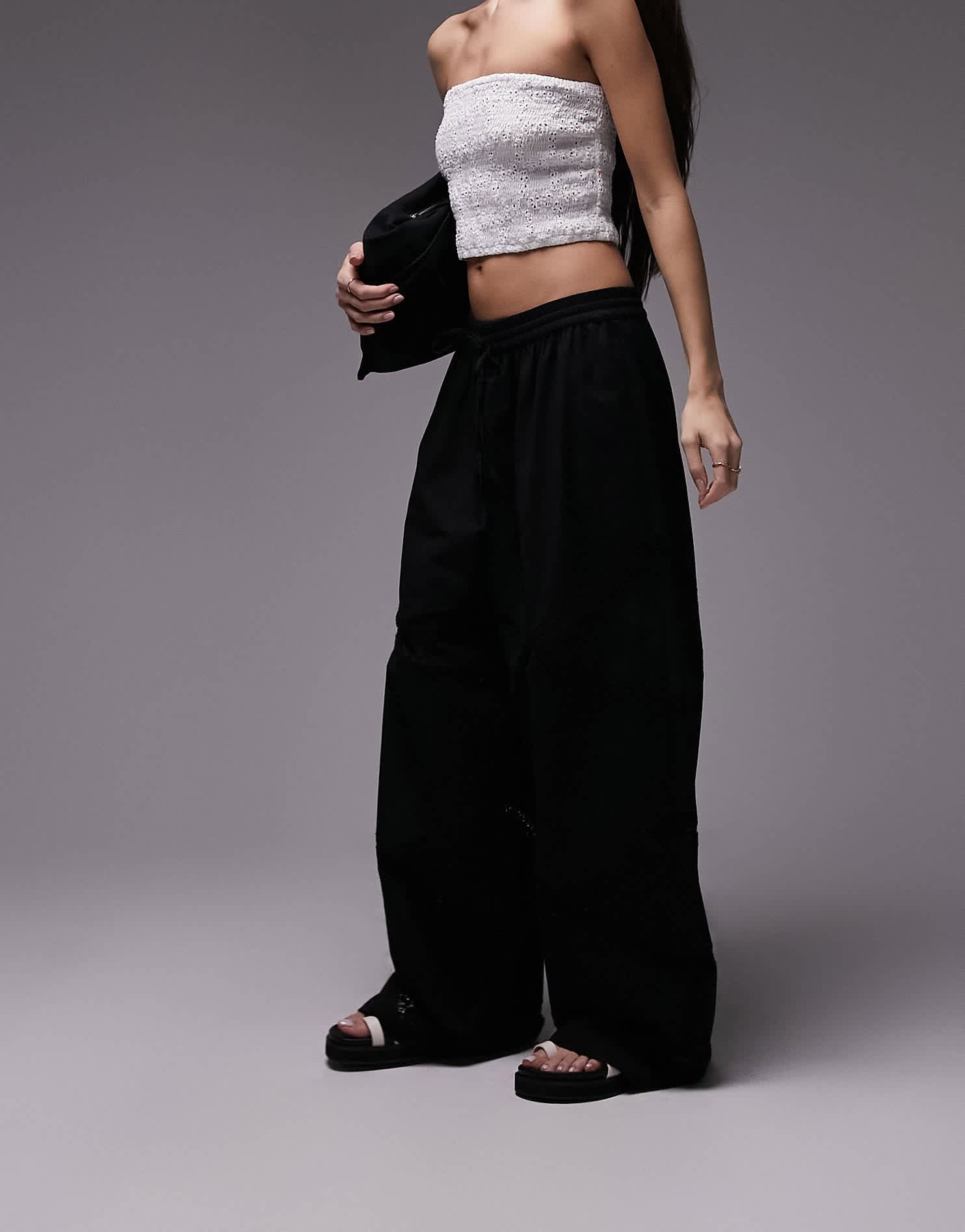 Topshop co - ord broderie shirred bandeau top in white - ASOS Sample Sale