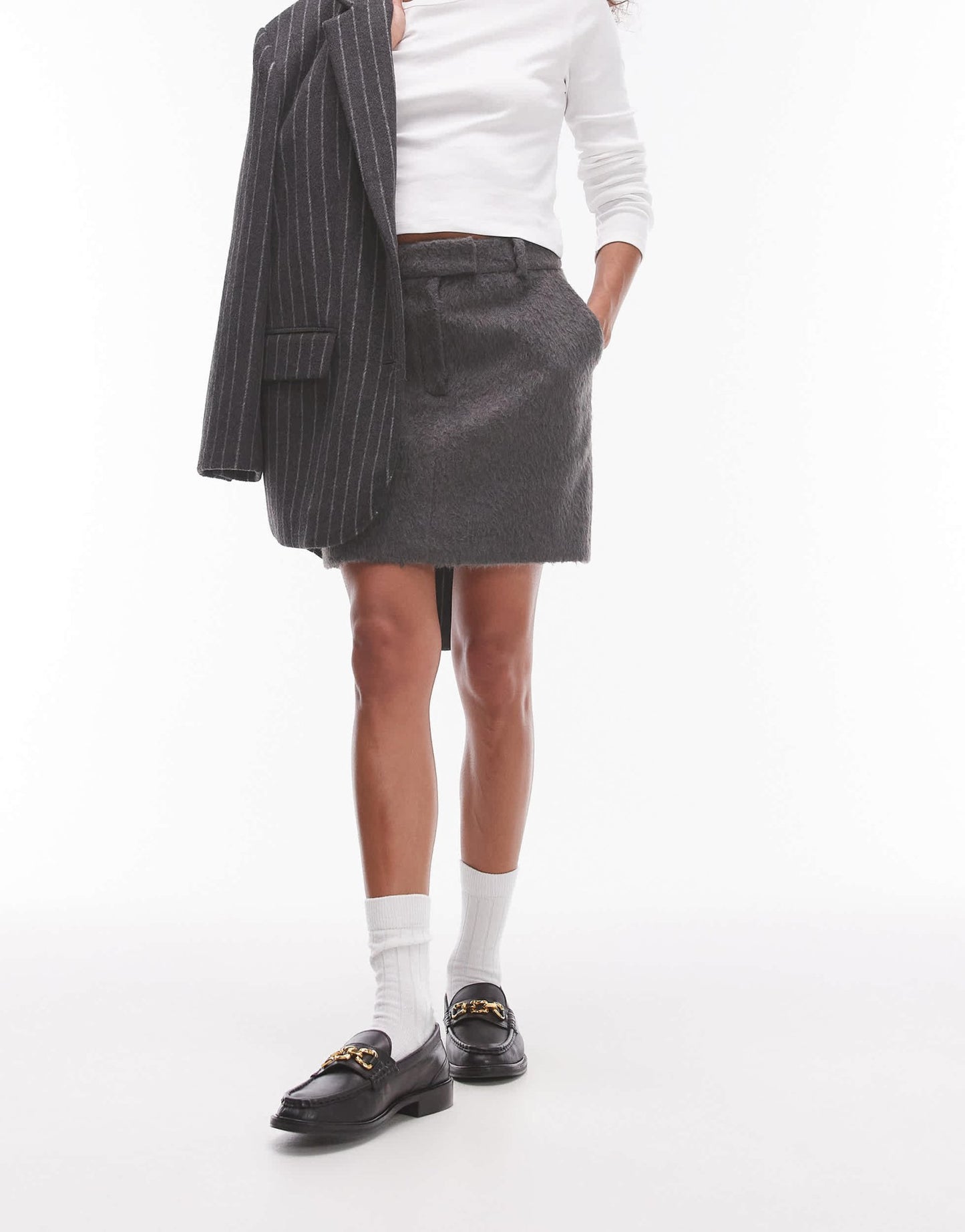 Topshop co - ord brushed mini skirt in grey - ASOS Sample Sale