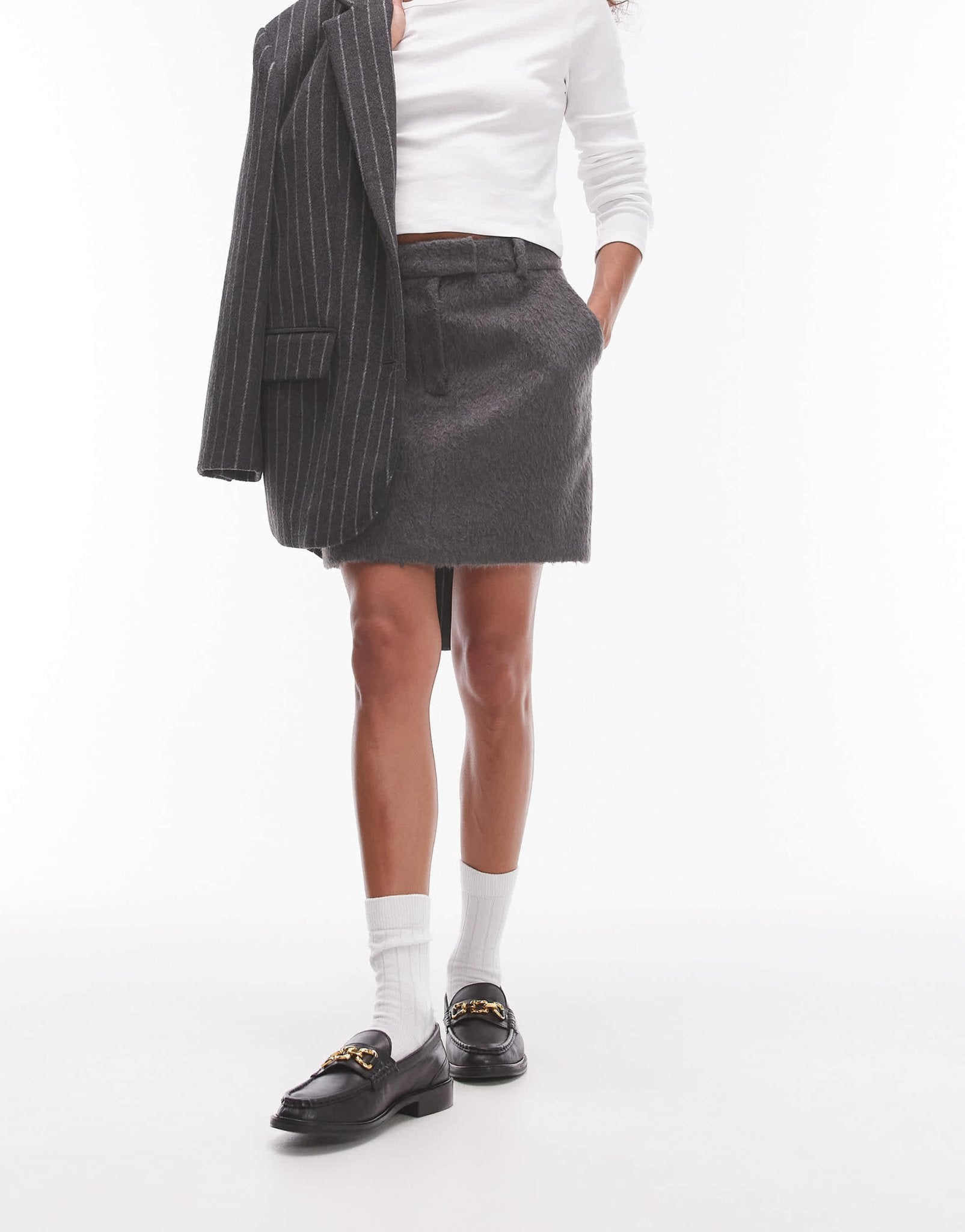 Topshop co - ord brushed mini skirt in grey - ASOS Sample Sale