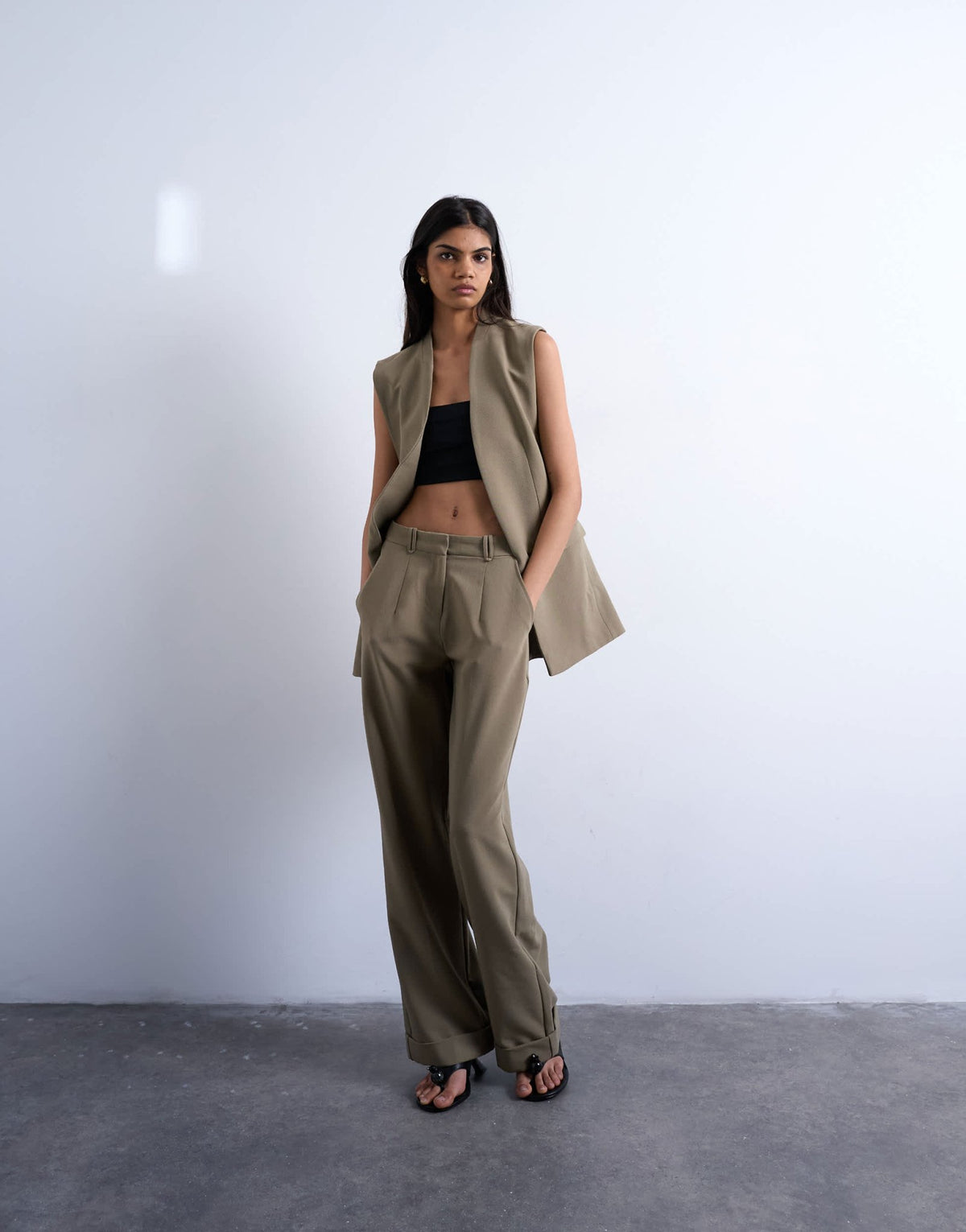 Topshop co ord chuck on sleeveless blazer in mushroom - ASOS Sample Sale