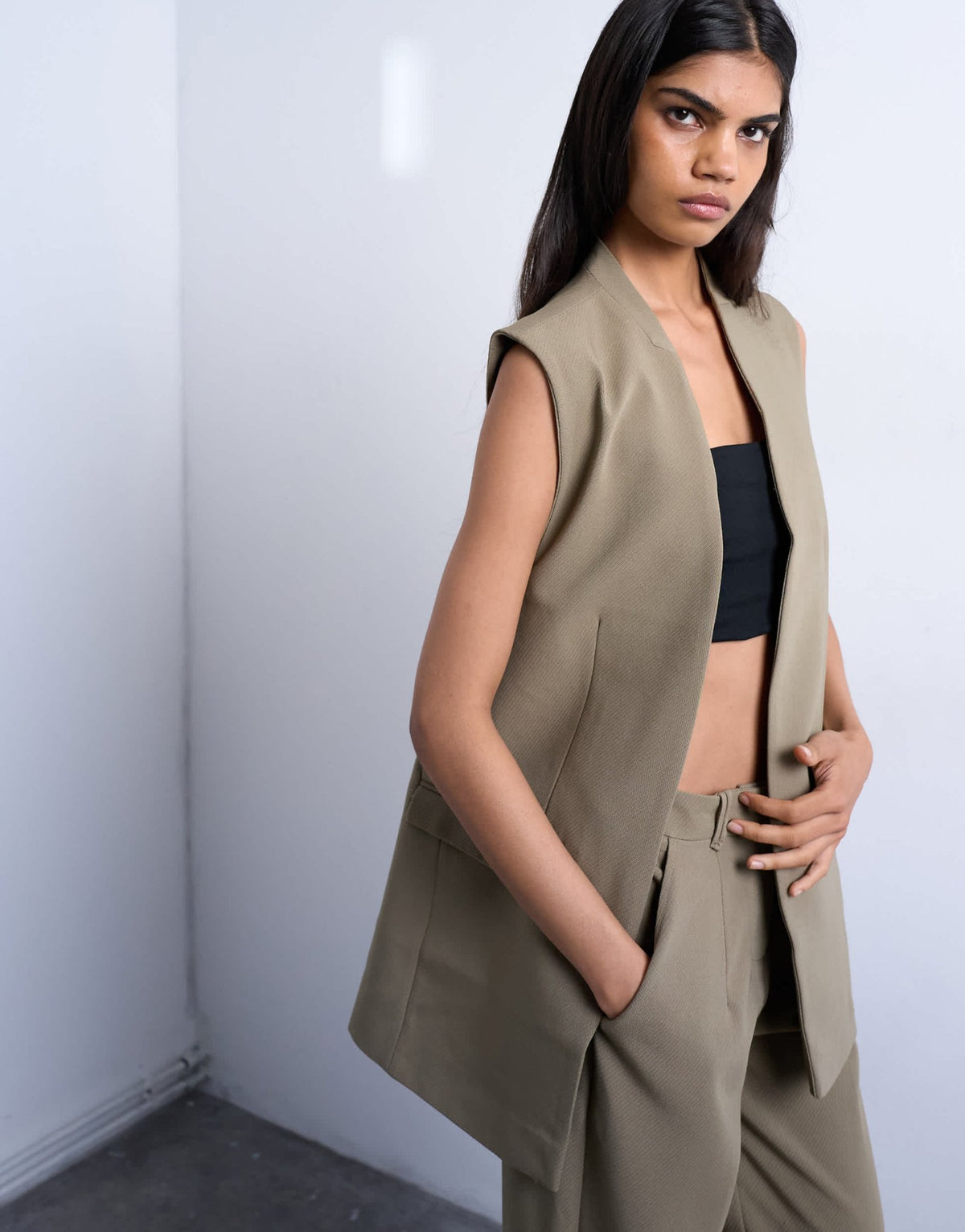 Topshop co ord chuck on sleeveless blazer in mushroom - ASOS Sample Sale