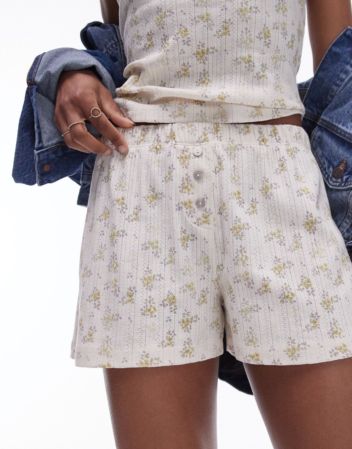 Topshop co ord ditsy floral pointelle boxy short in multi - ASOS Sample Sale