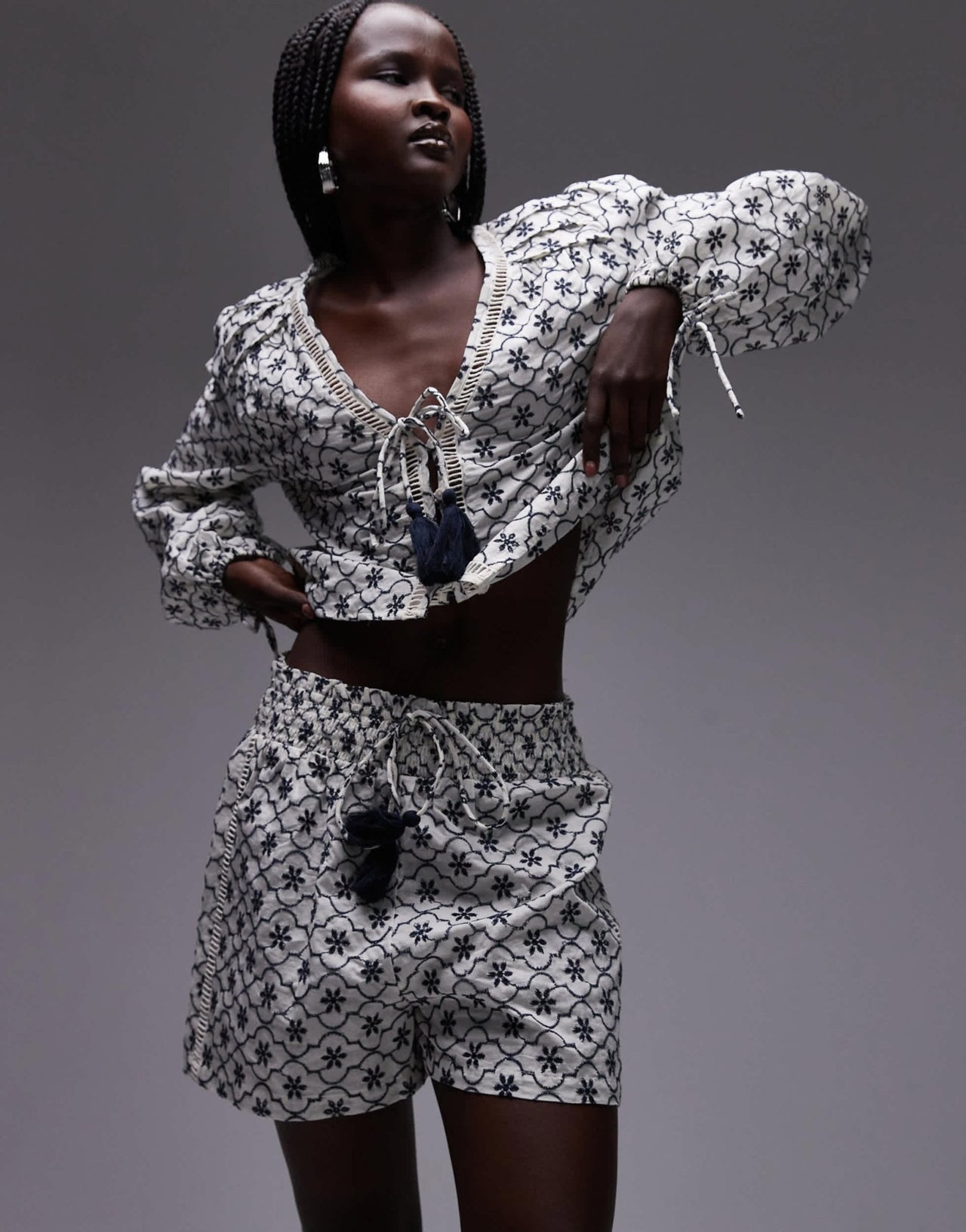 Topshop co - ord embroidered beach shorts in white - ASOS Sample Sale