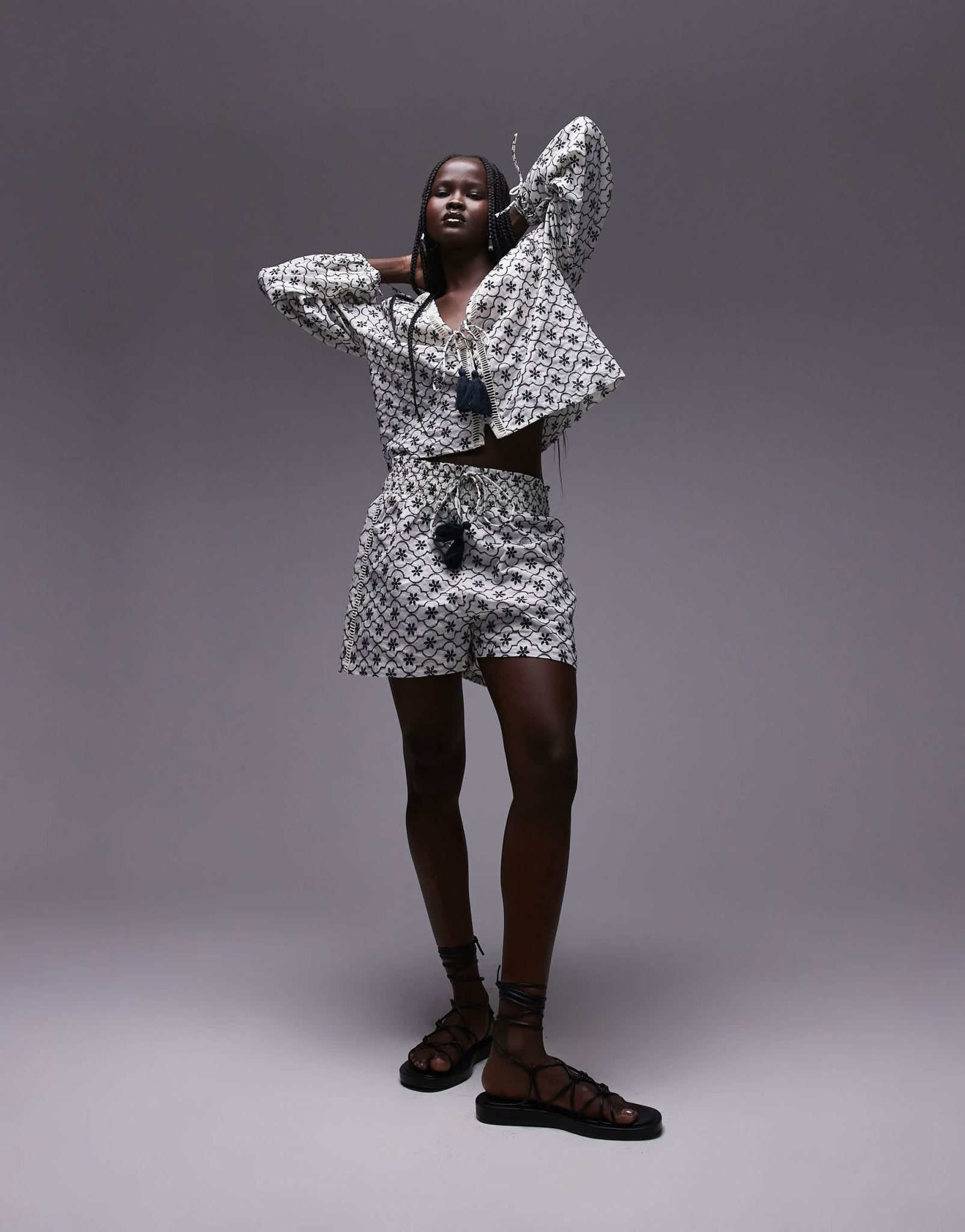 Topshop co - ord embroidered beach shorts in white - ASOS Sample Sale