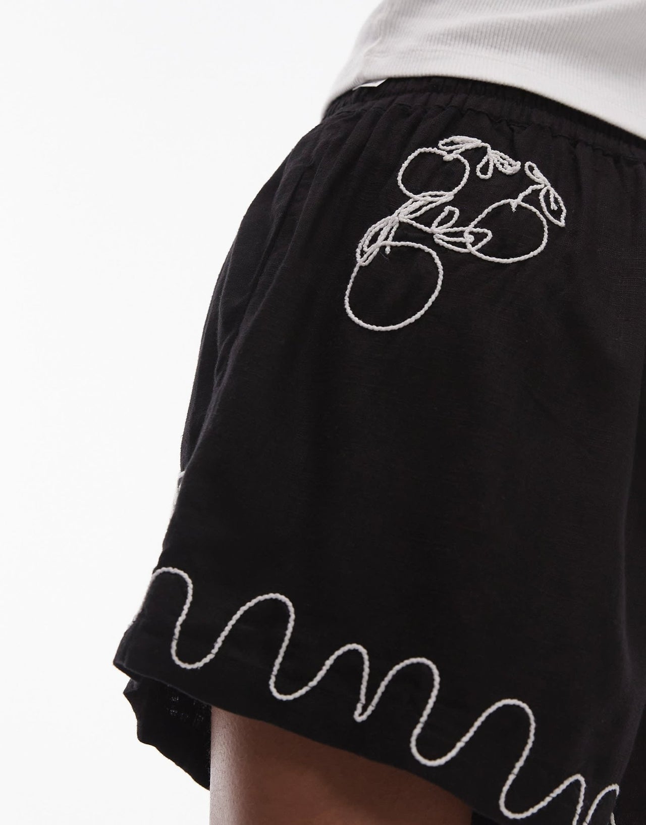 Topshop co - ord embroidered pull on short in black - ASOS Sample Sale